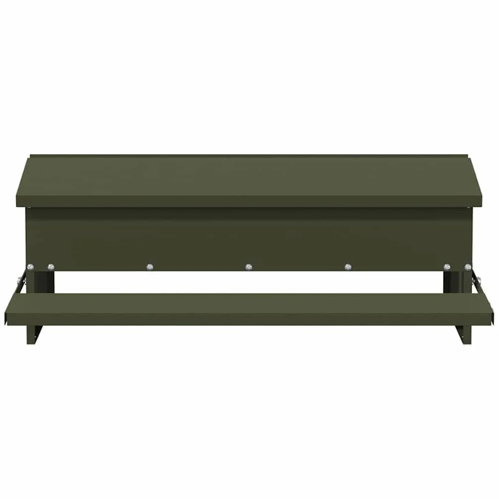 Comedero gallinas metal verde oliva 75 x 53 x 20,5 cm, alimentador gallinas con pedal de acero resistente, diseño funcional para jardín o terraza, montaje fácil con destornillador,