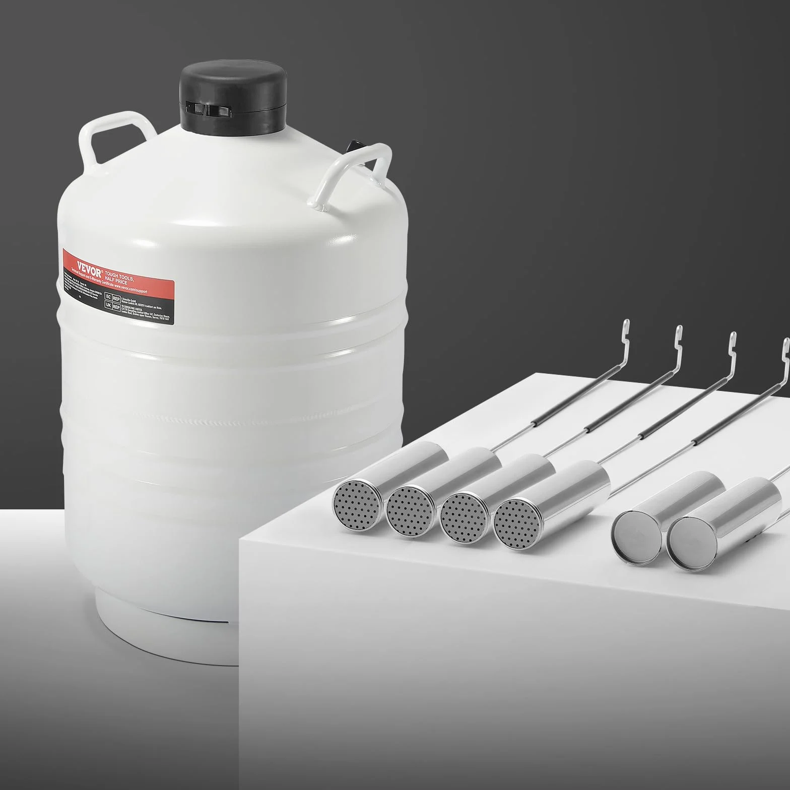 VEVOR Tanque de Nitrógeno Líquido 30 L, Contenedor de Aleación de Aluminio con 6 Botes y Bolsa de Transporte