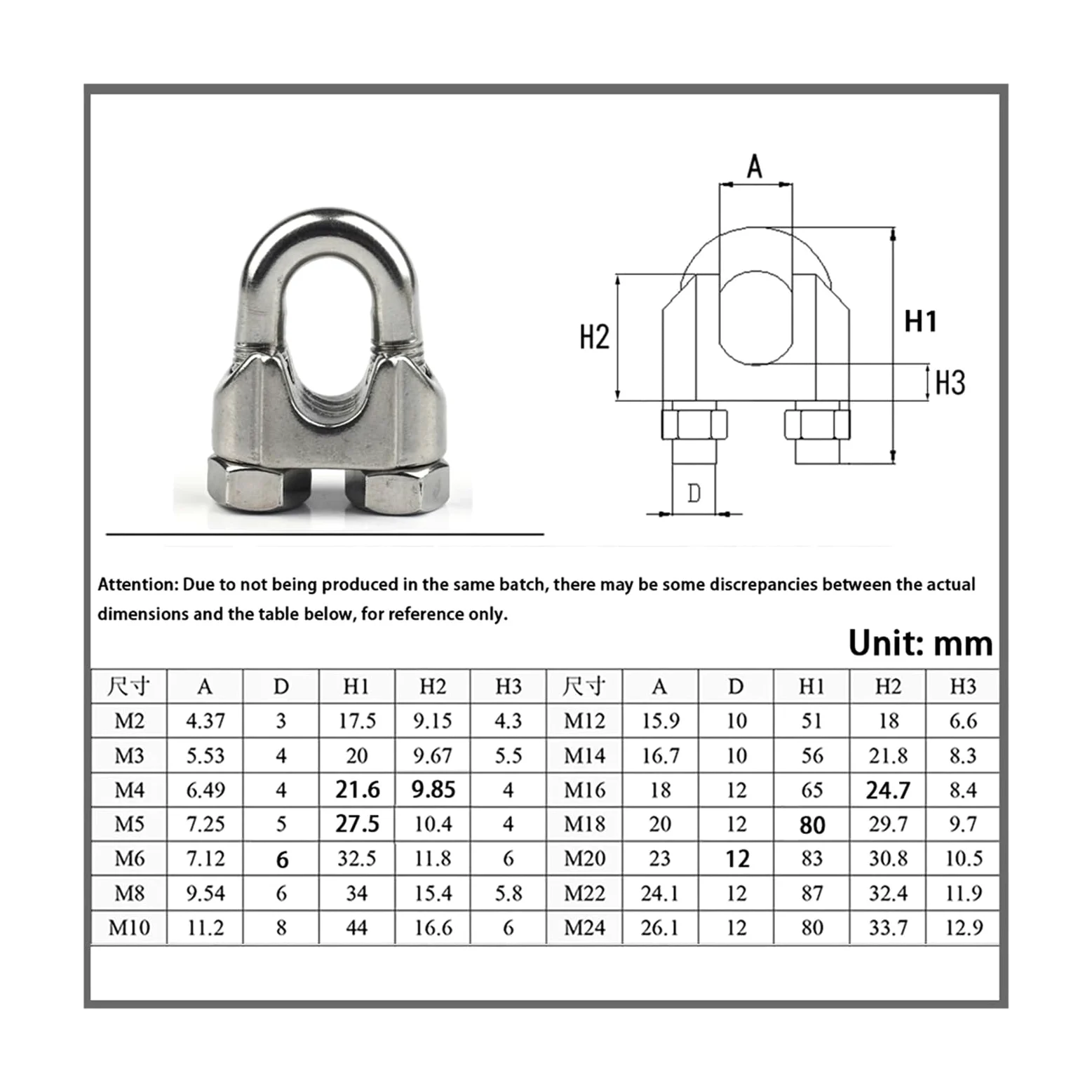 Abrazaderas para cables metálicos, Abrazaderas de cable tipo U de acero inoxidable 304 M2-M32(M16-5Pcs)