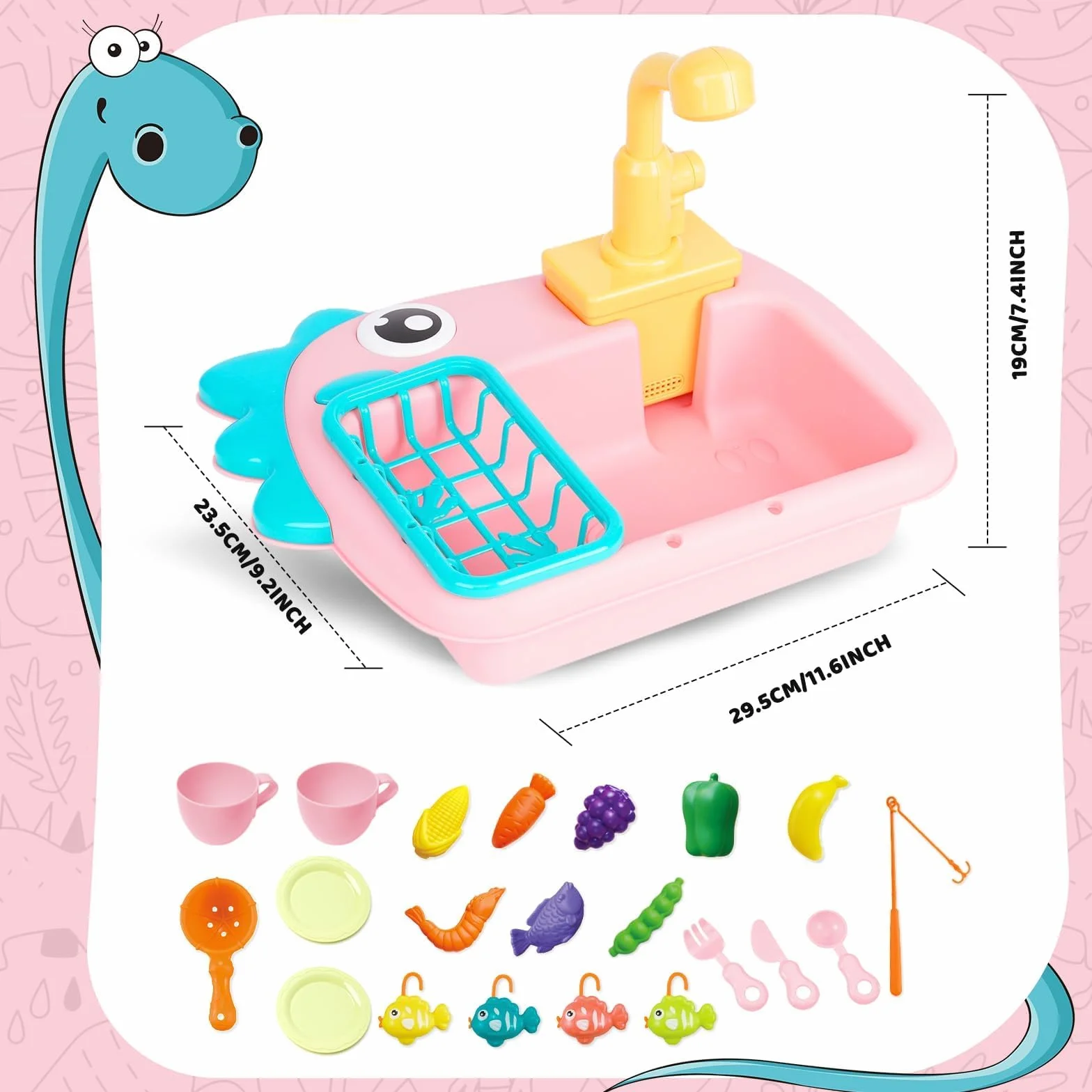 Fregadero de Juguete de Cocina con Agua Corriente, Juguetes de Pesca, Rosa