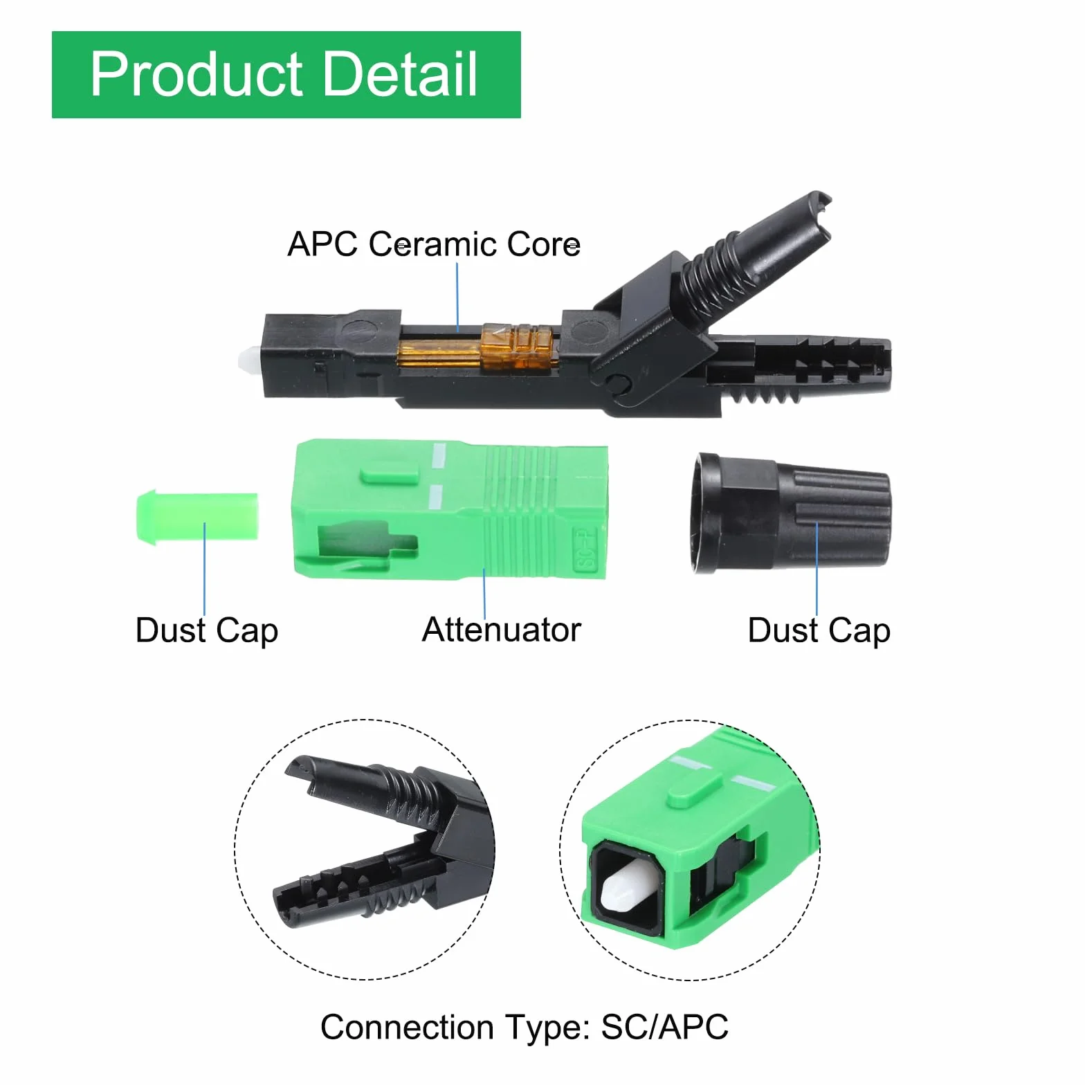 QUARKZMAN Conector Rápido Fibra Óptica SC/APC Adaptador Monomodo Empotrado para Red CATV Paquete 6