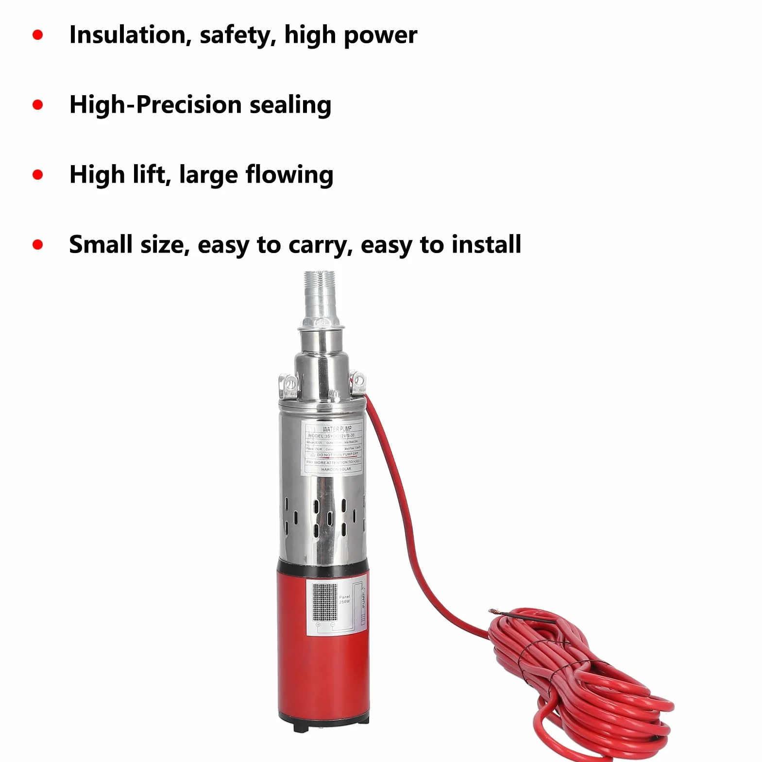Bomba De Agua Solar DC12V / 10A Bomba De Pozo Profundo Bomba Sumergible De Tornillo De Alta Elevación Para Barco De Pesca Estanque De Peces Irrigación Agrícola