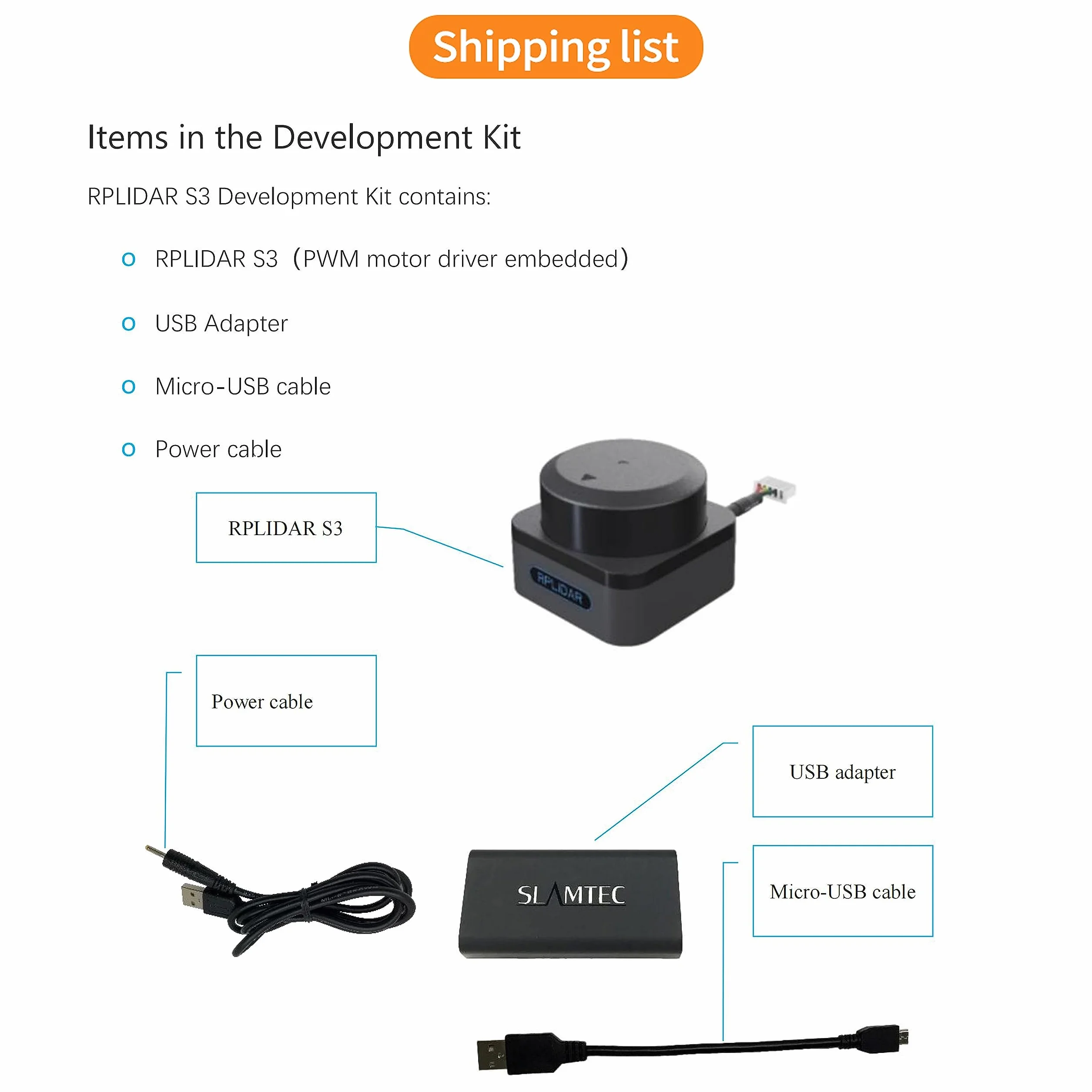 WayPonDEV RPLIDAR S3 360 Degree 2D Lidar Sensor 40m Scanning Radius IP65 Slam Ros LIDAR Scanner Distance Module for Obstacle Avoidance and Navigation of Robots AUV