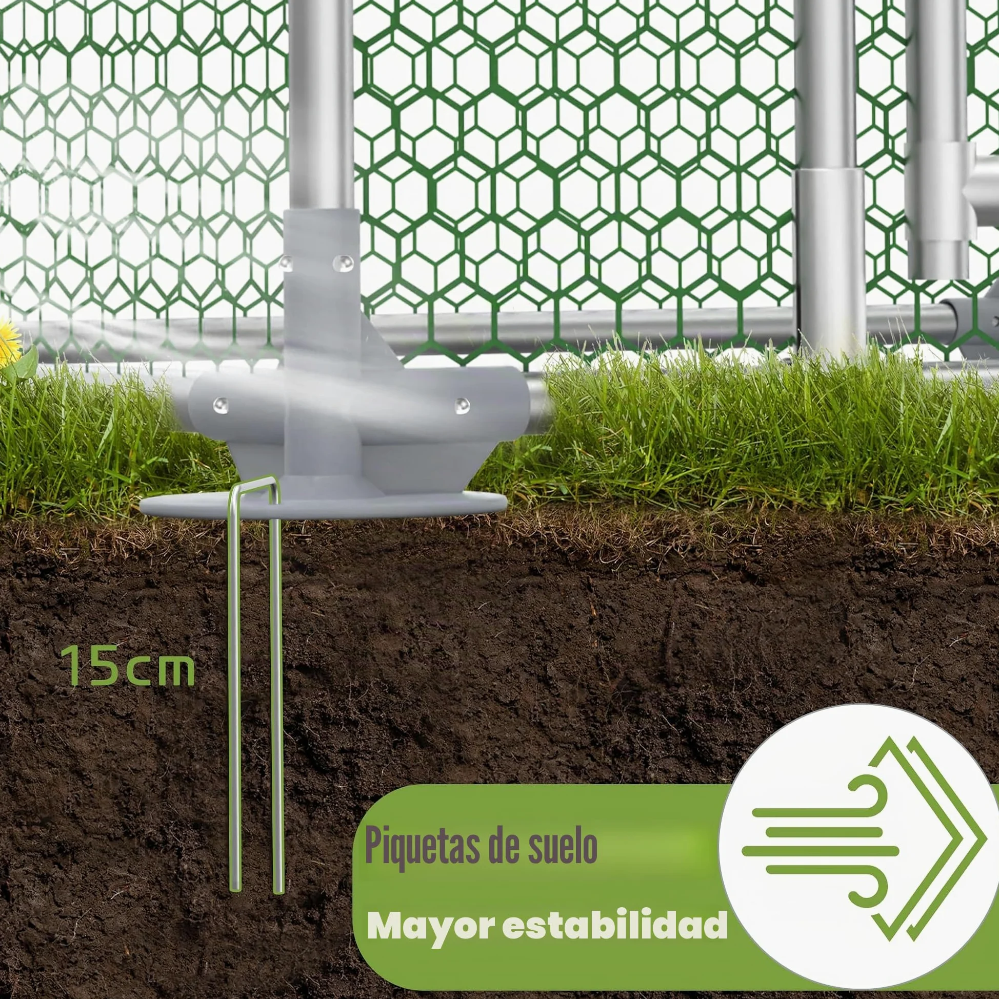 NAIZY - Parque para gallinas con cerradura, gallinero de 4 m x 1 m - Estructura de acero galvanizado con techo protector solar de PE - Pequeño gallinero para gallinas, jaula para pájaros