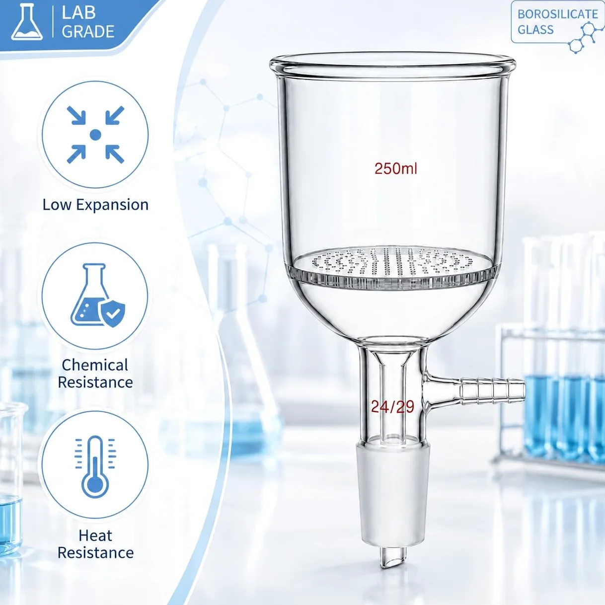 Embudo Büchner Placa Porosa Vidrio Borosilicato Vacío Aparato Lab-19/26# 1000ml