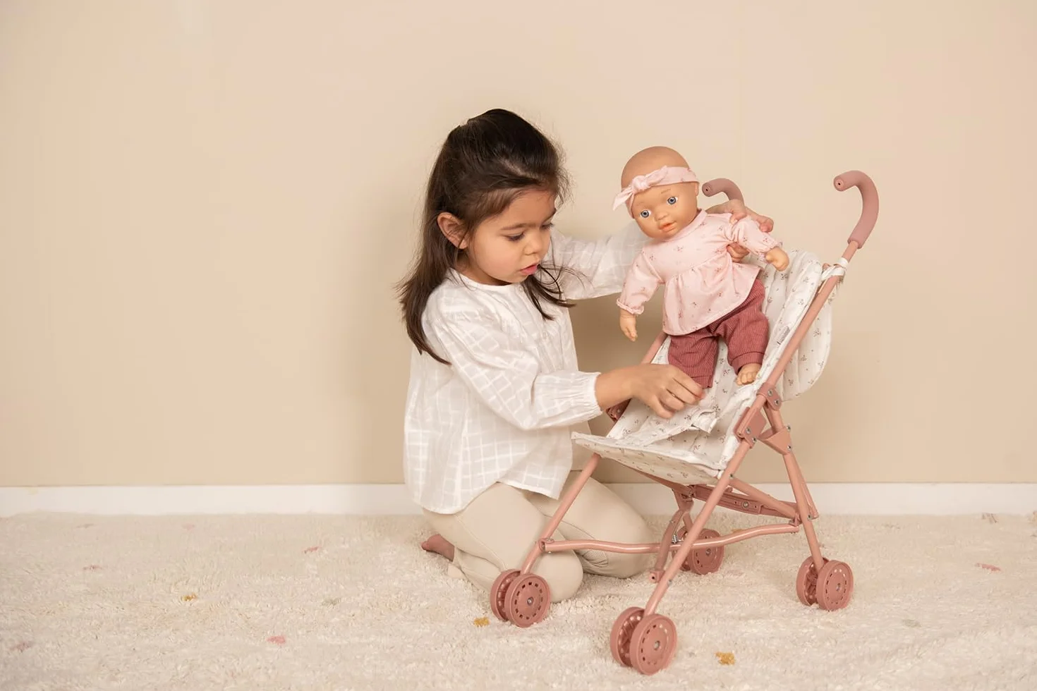 Little Dutch Cochecito plegable de metal para muñecas 33-46 cm blanco rosa