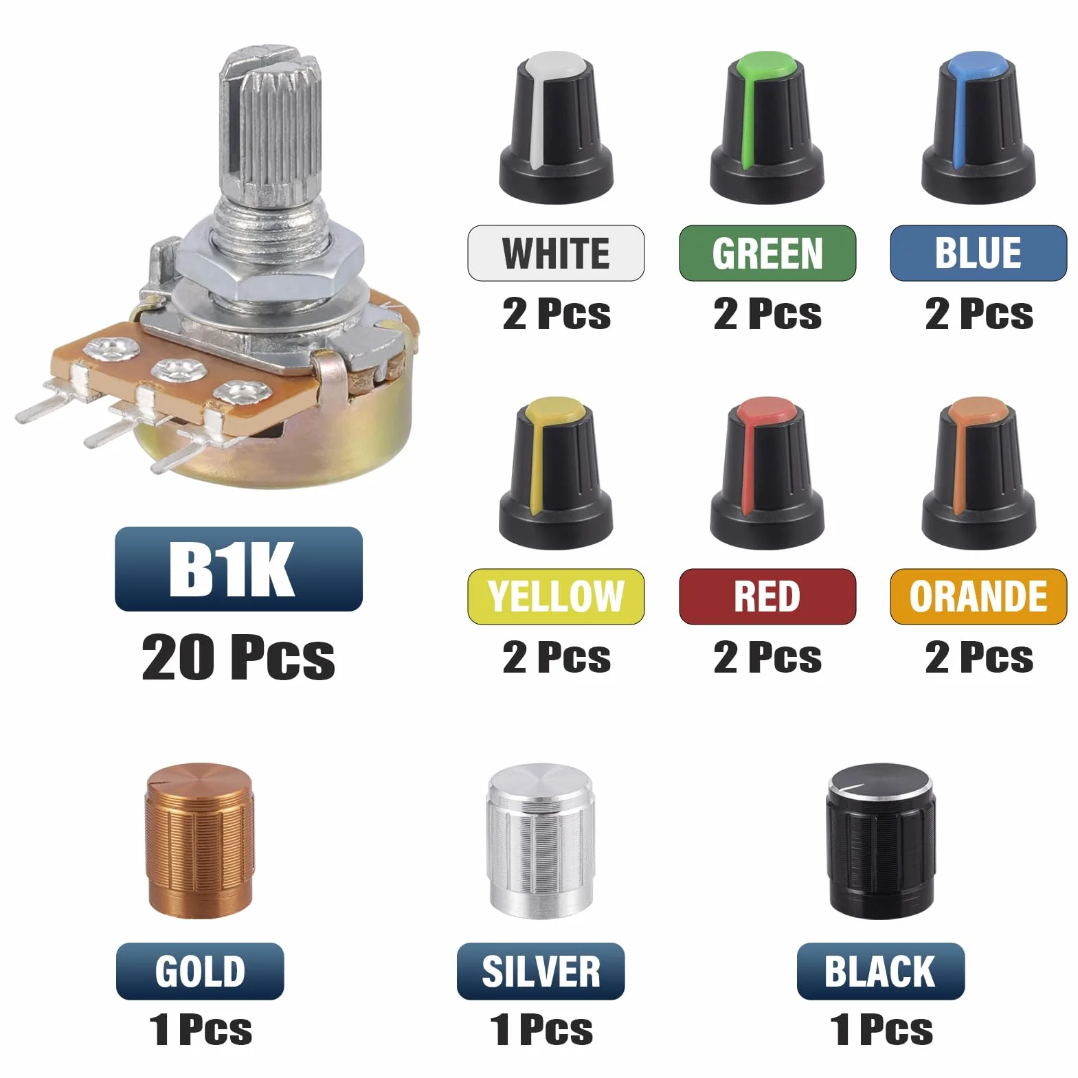 WH148 1K Ohm Potenciómetro Lineal Rotativo Cónico 20 Piezas