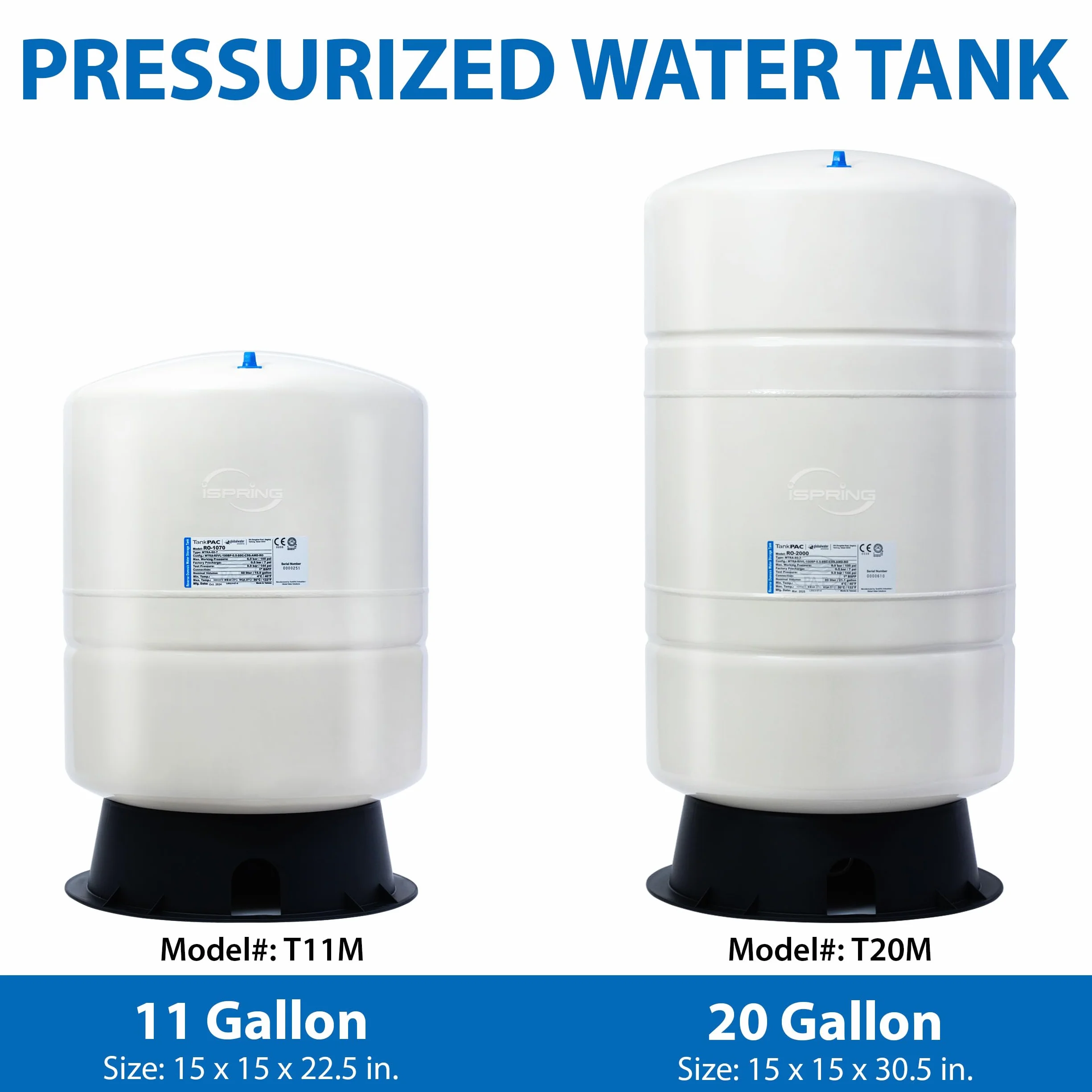 iSpring T11M Tanque de almacenamiento de agua de ósmosis inversa NSF RO de 11 galones, el color puede ser blanco o azul