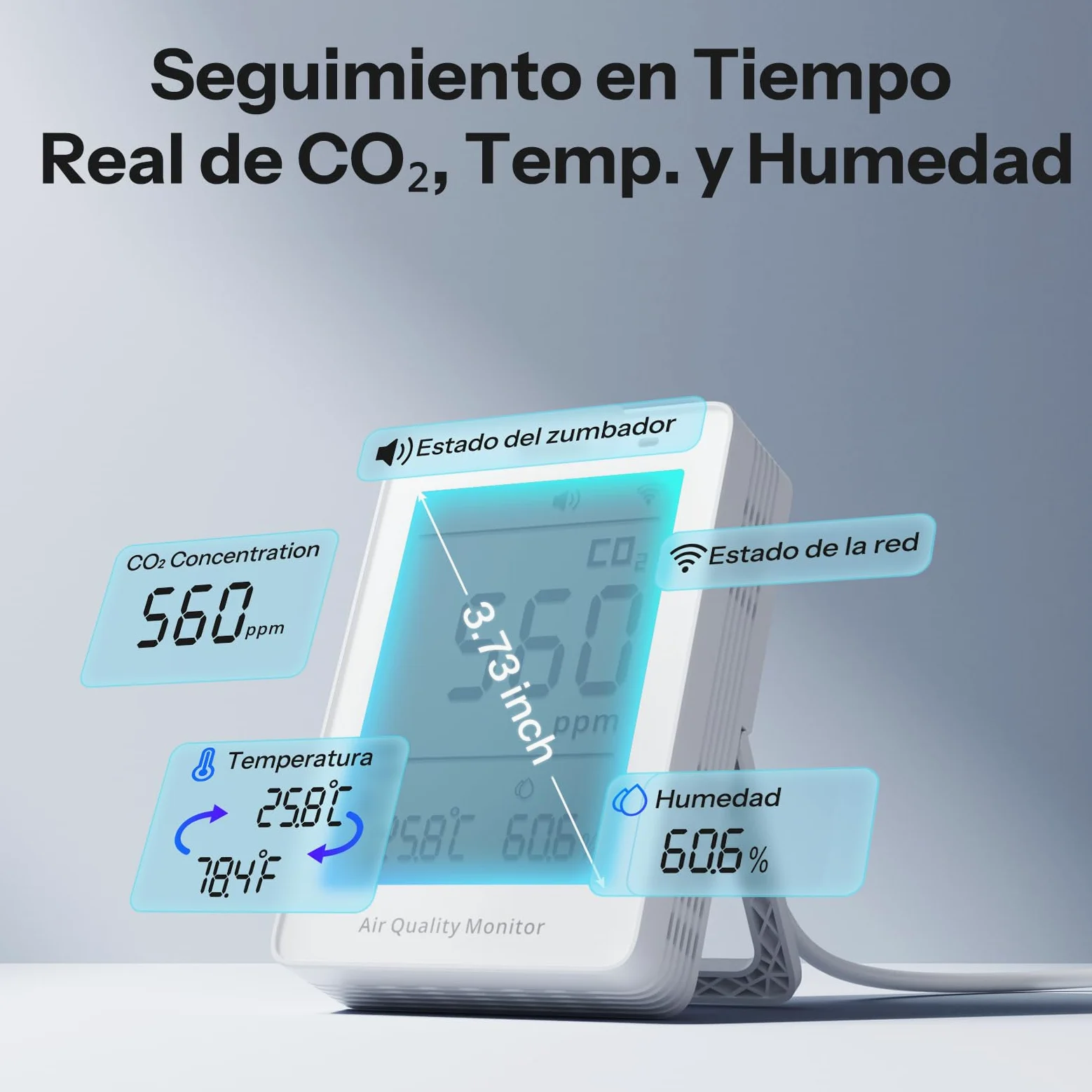 SONOFF AirGuard CO2, Monitor Inteligente de Calidad del Aire, Compatible Matter, WiFi 2.4GHz, Detector de CO2/Temp/Humedad, Display y Alarma en Tiempo Real, para Dormitorio/Habitación Infantil