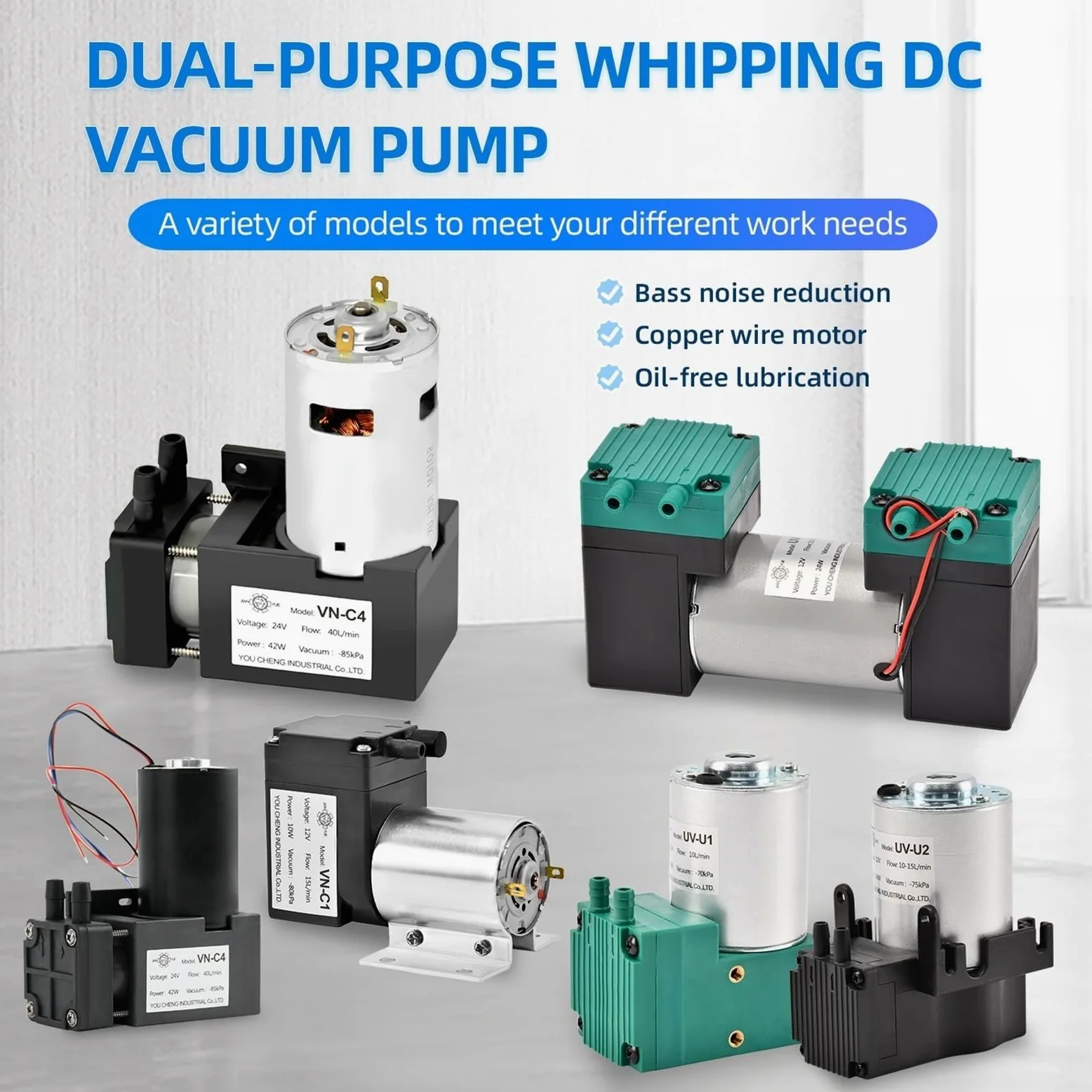 Bomba de aire de diafragma pequeña de 12 V/24 V CC, alta presión negativa, for inflador de laboratorio (DIY)(24V,UV-U2 double head)