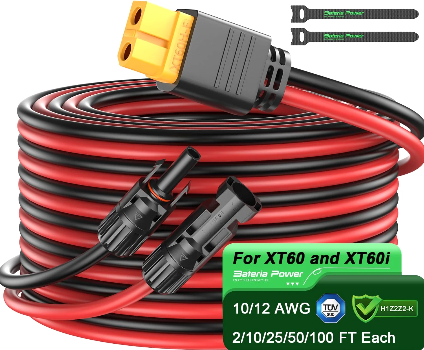 Bateria Power Conector solar a XT60 Adaptador Cable de extensión 10AWG 10Ft Connect Panel solar para Lipo Batería RV Generador Solar de estación de energía portátil
