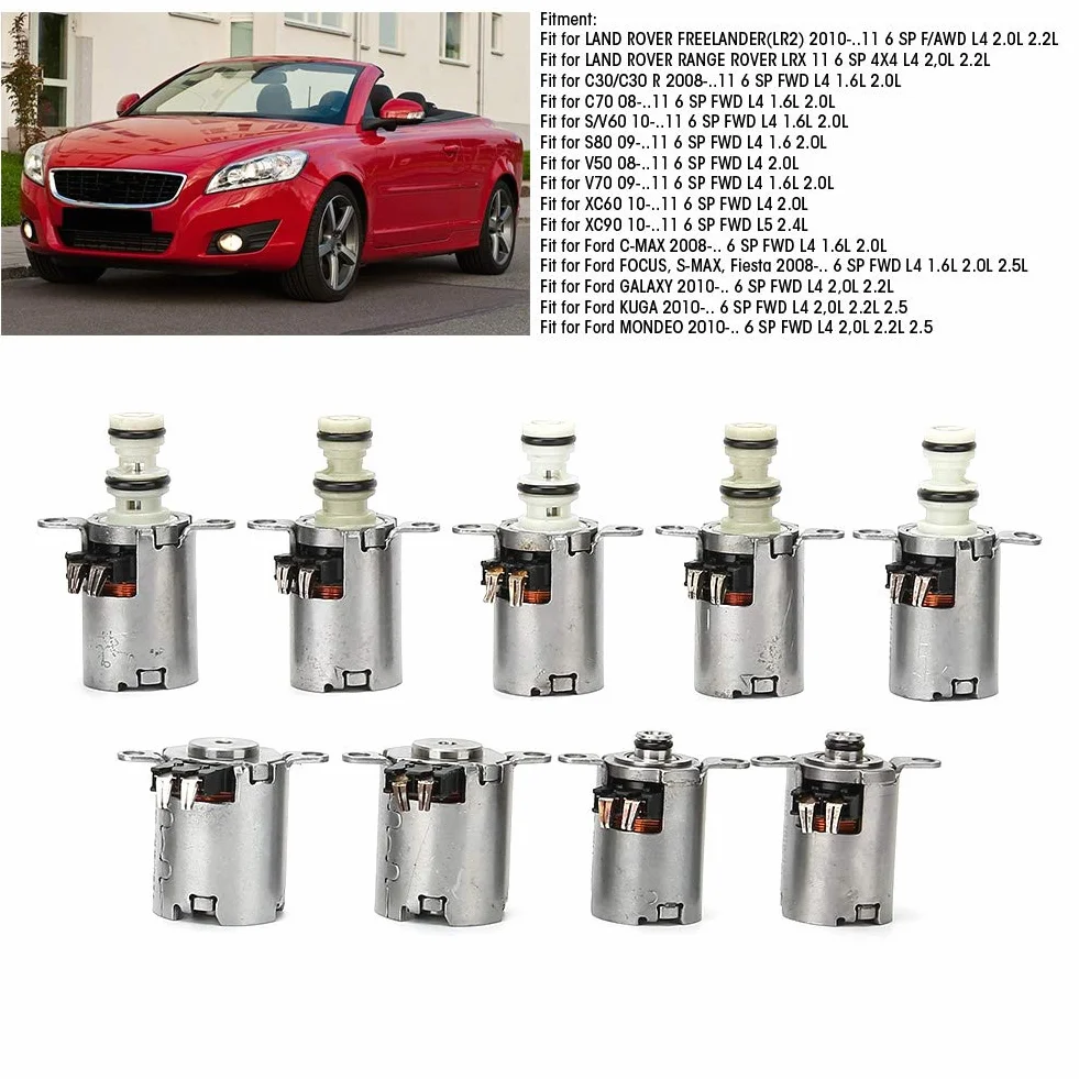 Qiilu Válvula solenoide de transmisión de 9 Piezas, Kit de solenoide de transmisión MPS6 6DCT450 de 6 velocidades Apto para Focus/C-MAX/Galaxy//Mondeo