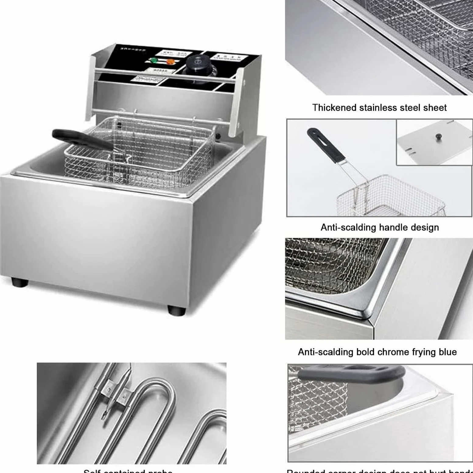 Freidora eléctrica de 10 litros, freidora de 2500 W con cesta para freír, freidora de encimera de acero inoxidable, temperatura ajustable, utilizada en restaurantes, restaurantes de comida rápida