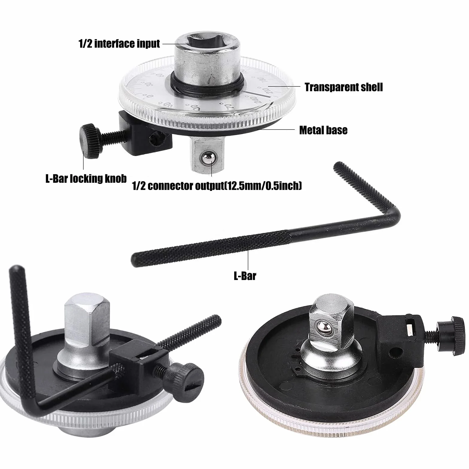 Medidor Angular de Torque con Llave de 1/2" Cuadrado Interior 0-360 ° Herramienta de Medidor de Automóvil de Medidor de Ángulo de Torque de Transmisión para Llave Dinamometrica