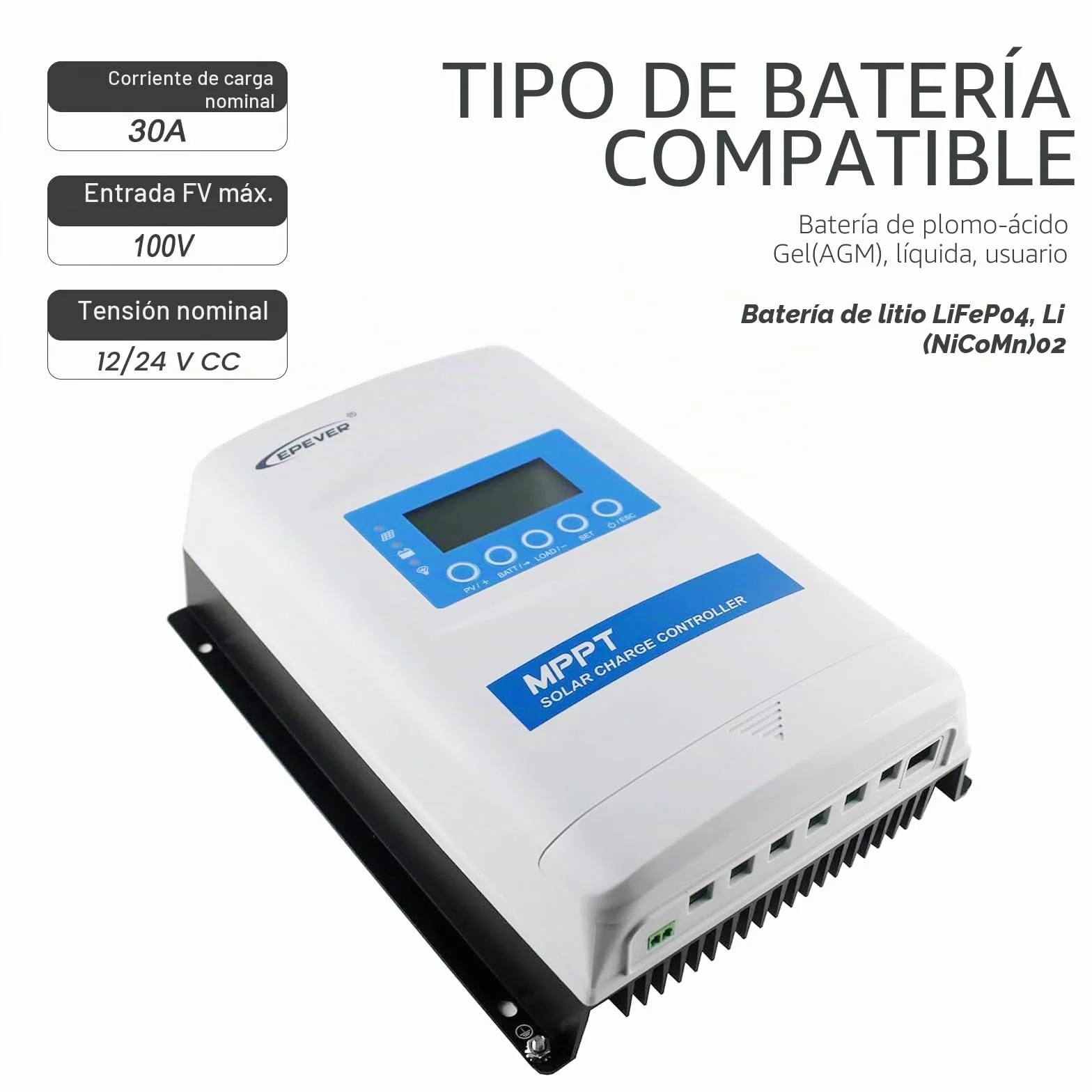 EPEVER® MPPT XTRA-N G3 – XTRA 3210N Regulador de Carga Solar, 30A, 12/24VDC auto work, PV 100V, Pantalla XDS2