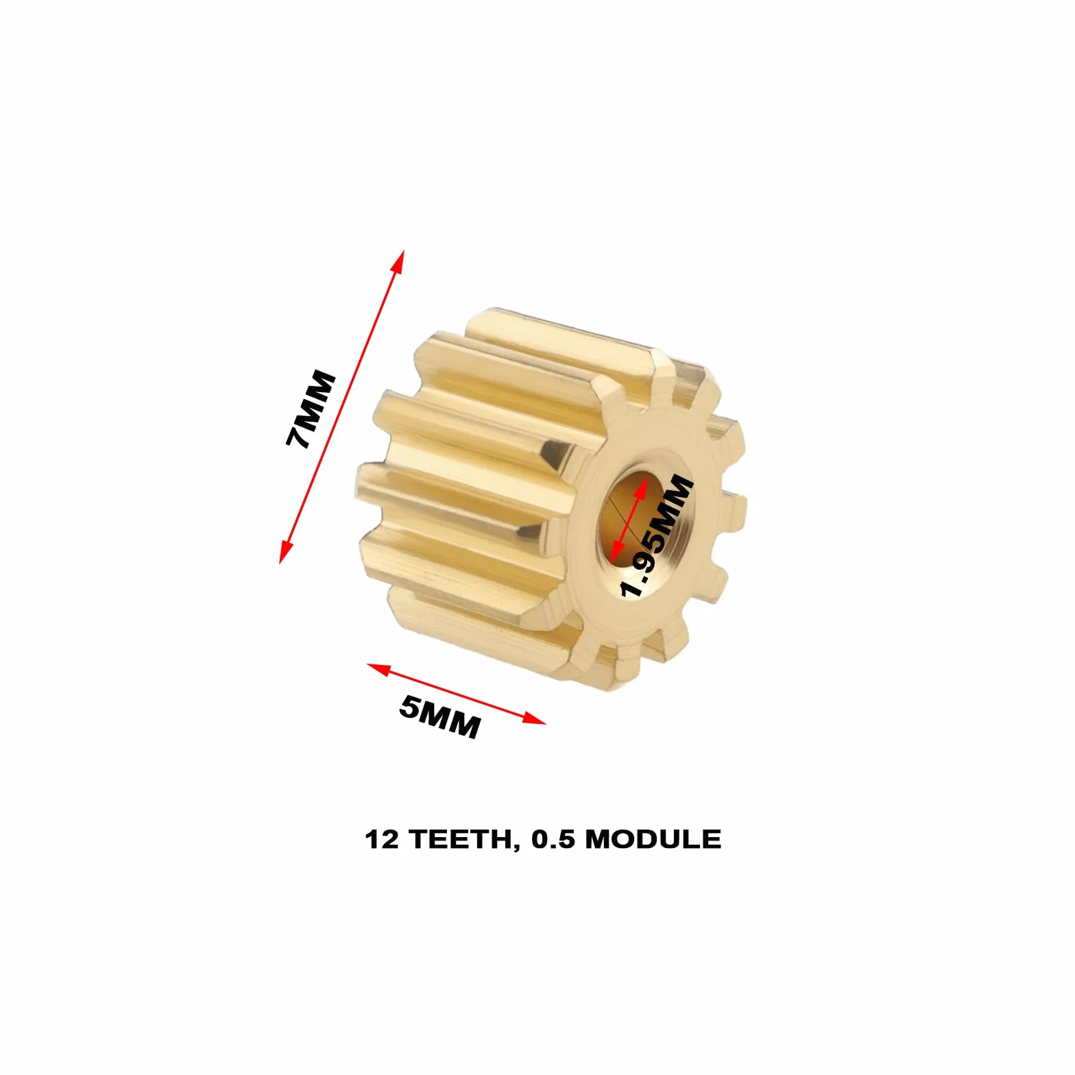 Engranajes Motor 12 Dientes Módulo 0,5 Latón 20 Piezas Diámetro Exterior 7 Mm Apertura 1,95 Mm Grosor 5 Mm Eje Motor 2 Mm