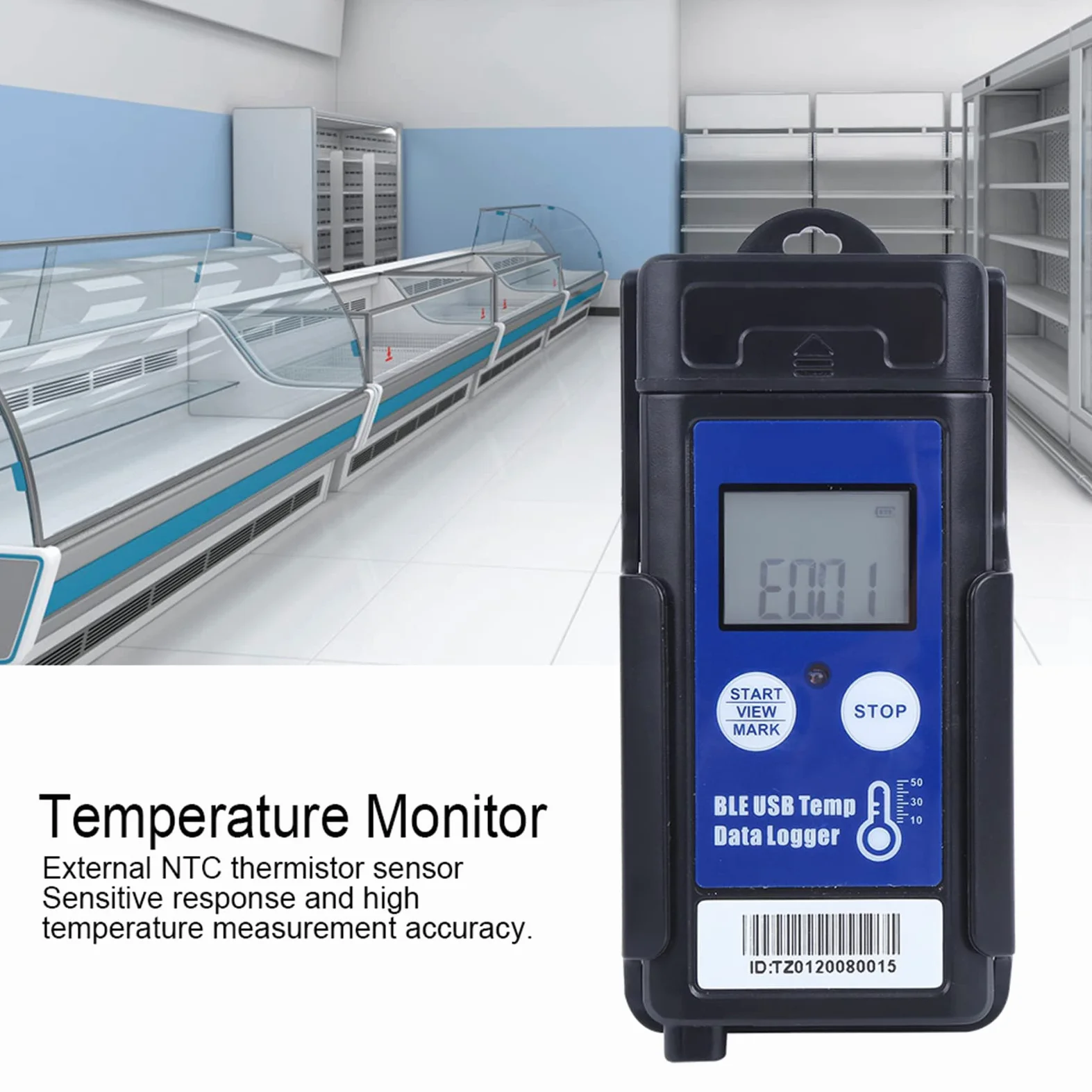 Registrador y registrador de datos de temperatura USB compatible con Bluetooth para transporte en cadena de frío - Monitor portátil con sensor termistor externo - Rango -60 a 120