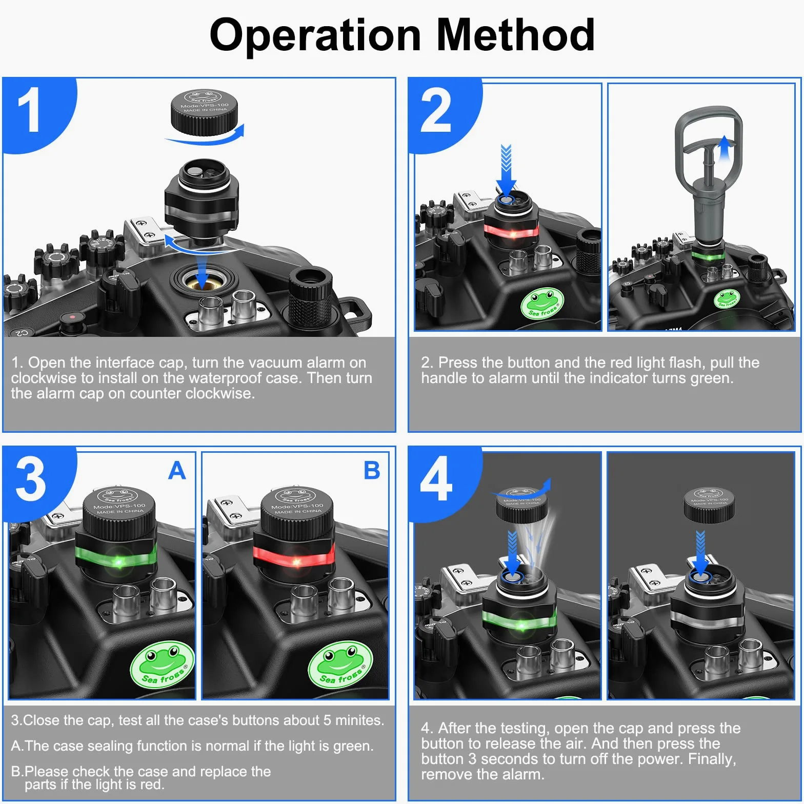 Sea frogs Sistema de Dispositivo de comprobación de Fugas de vacío previo a la inmersión, Sistema de detección de Alarma de vacío, Bomba de vacío subacuática, Sistema de Bomba de vacío Impermeable