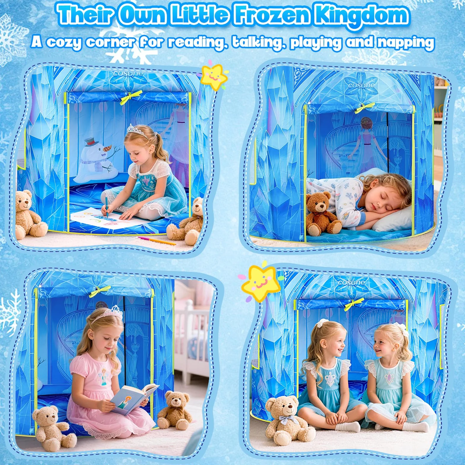 Cosone Tienda Campaña Infantil Frozen Tipi Exterior Casitas Jardin Juguete Regalo Niña 2-8 Años