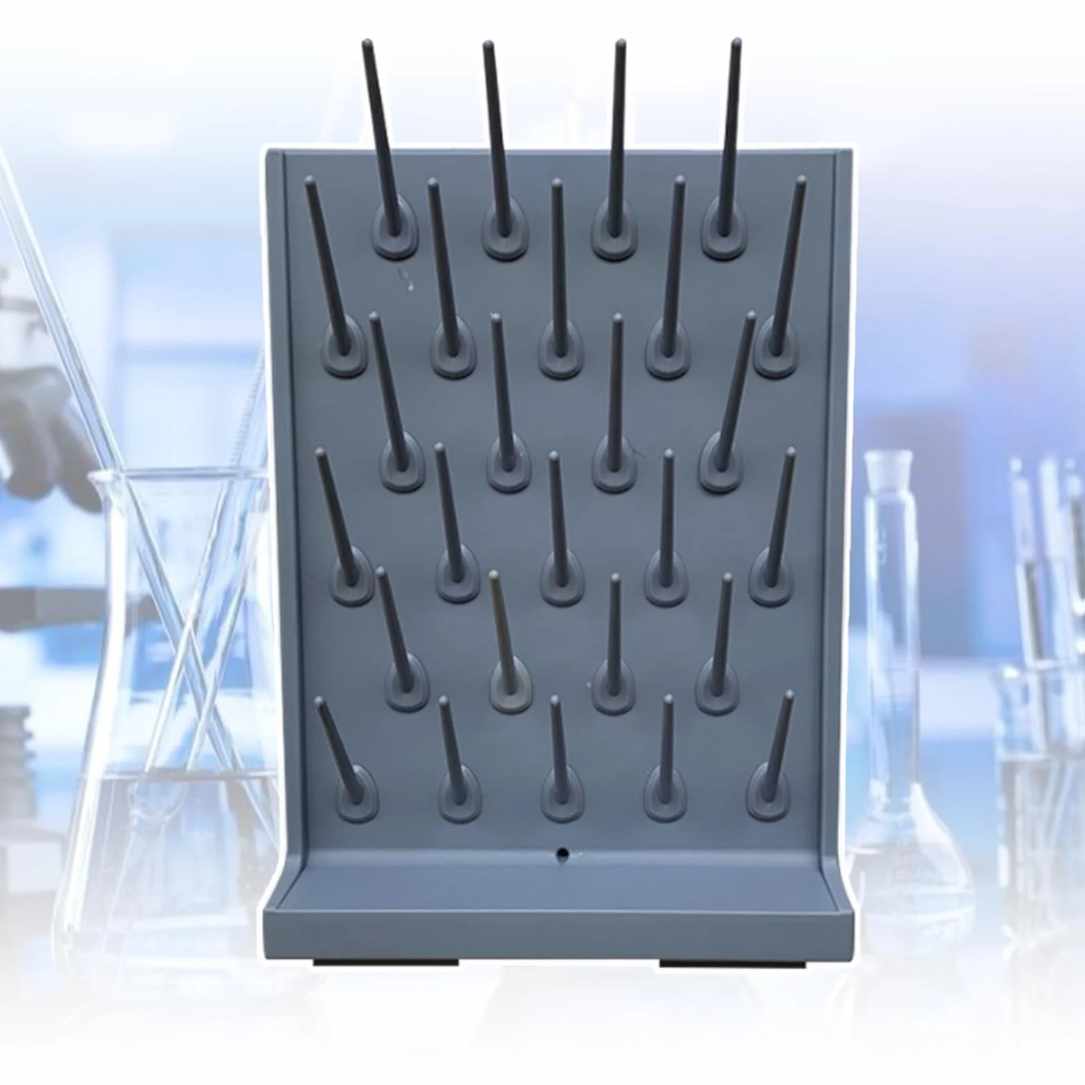 Estante de goteo de laboratorio de polipropileno con diseño desmontable y tubo de ensayo de tubo de drenaje, estante de secado para drenaje rápido del agua, ángulo de 35°, 27/52 piezas, color gris
