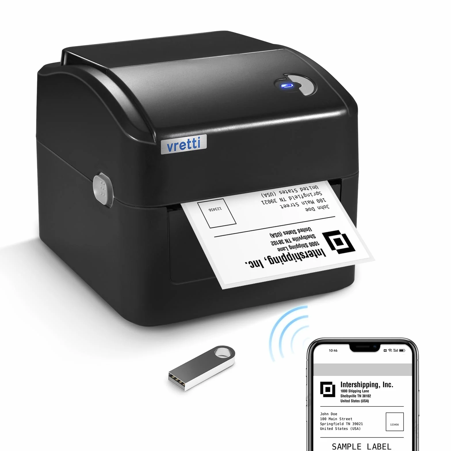 vretti Impresora Térmica 4x6 con WiFi y USB, Impresora de Etiquetas Autoadhesivas sin Necesidad de Tóner, Alta Resolución 203DPI para Códigos de Barras,Compatible con Windows/Mac/Android/iOS/ChromeOS