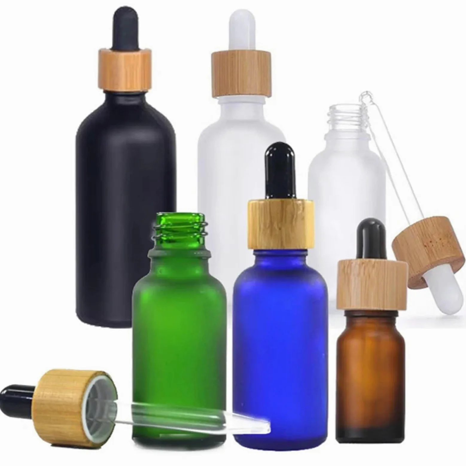 Gotero 10 Uds 5/10/15/20/30/50/100 ML botella cuentagotas esmerilada tapa pipeta botellas de gota vidrio mate grueso rellenable(Frosted Black,100ml)