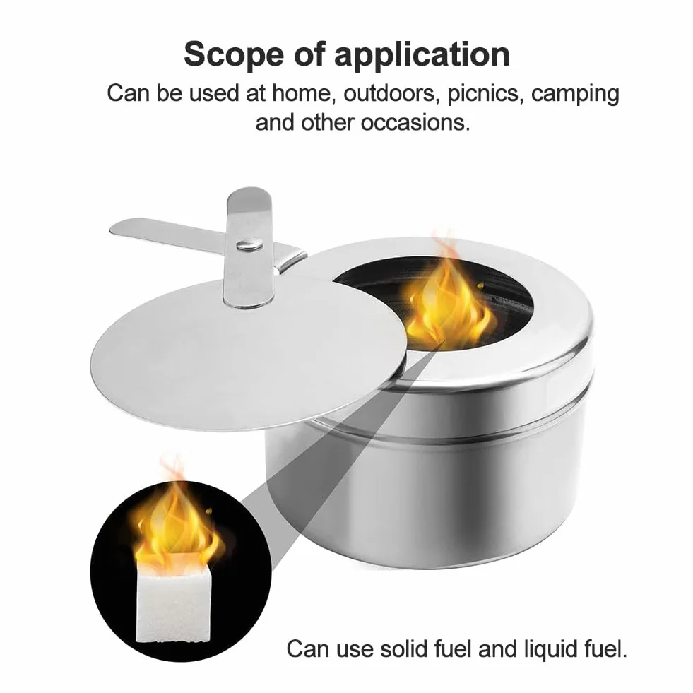 Mini Estufa de Alcohol con Tapa Quemador de Fondue para Camping Cocina 2 PCS