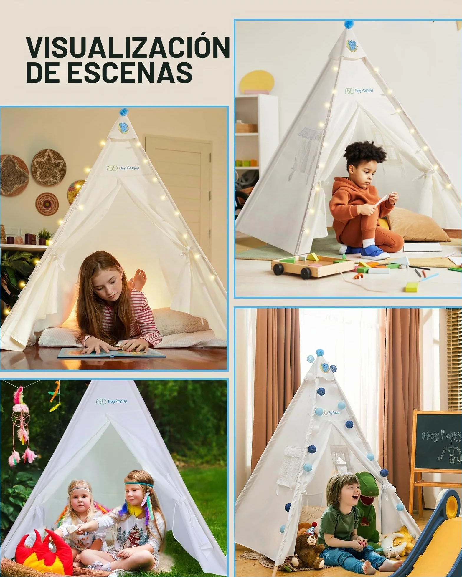 Tipi Infantil Tienda Campaña con Colchón Inflable Luces Globos Bomba Lavable Fiesta Pijamas Interior Exterior Niños Niñas Casa Juego Dormir