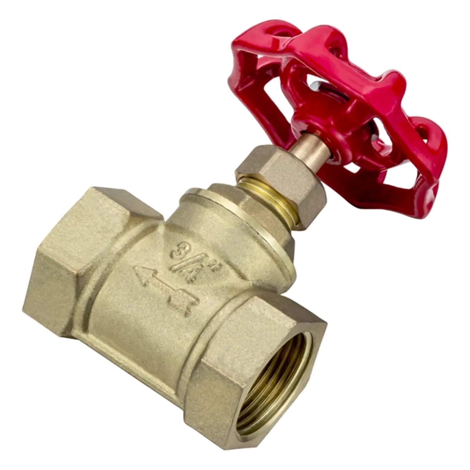 Válvula de compuerta latón Dos vías 1/2", 3/4", 1", 1 1/4", 2" con Interruptor válvula Agua, Rosca Interna, manija Tipo Flor Ciruelo(DN25)