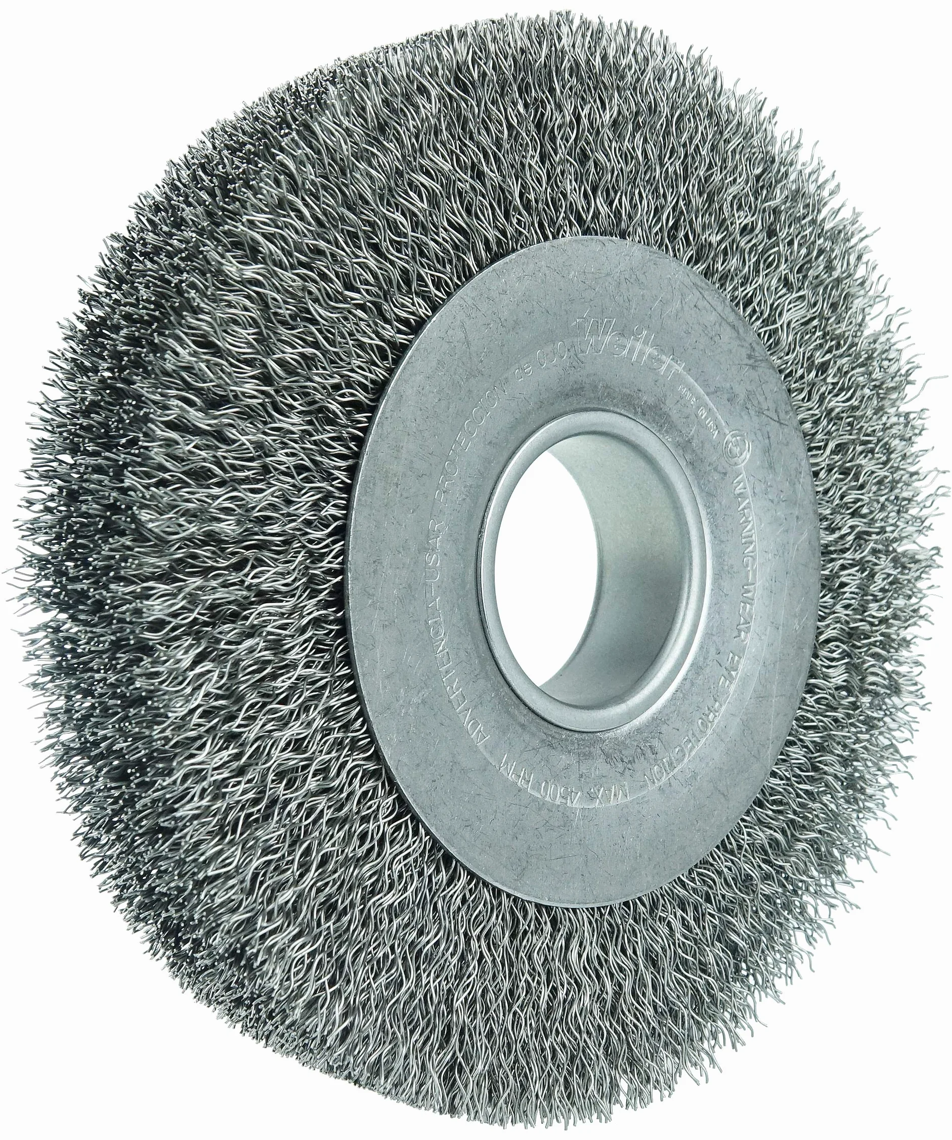 Weiler 03150 Trulock eje de 2 pulgadas, tamaño de alambre de 0 pulgadas, diámetro de 8 pulgadas, ancho de cara de 3 cm, cerdas de acero, cepillo de rueda de alambre ondulado de cara ancha
