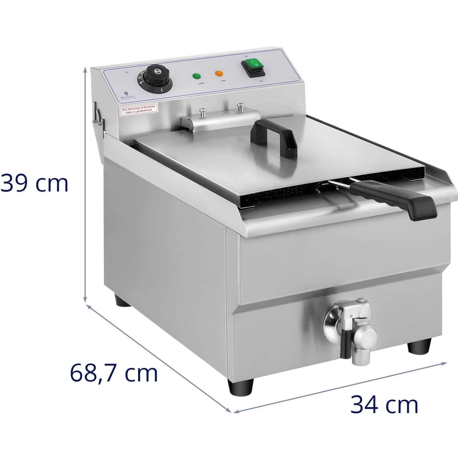 Royal Catering Freidora Eléctrica Para Hostelería 16 Litros 230 V RCEF 16EB (3.500 Watt, Grifo De Vaciado, Temperatura: 50-200 °C)