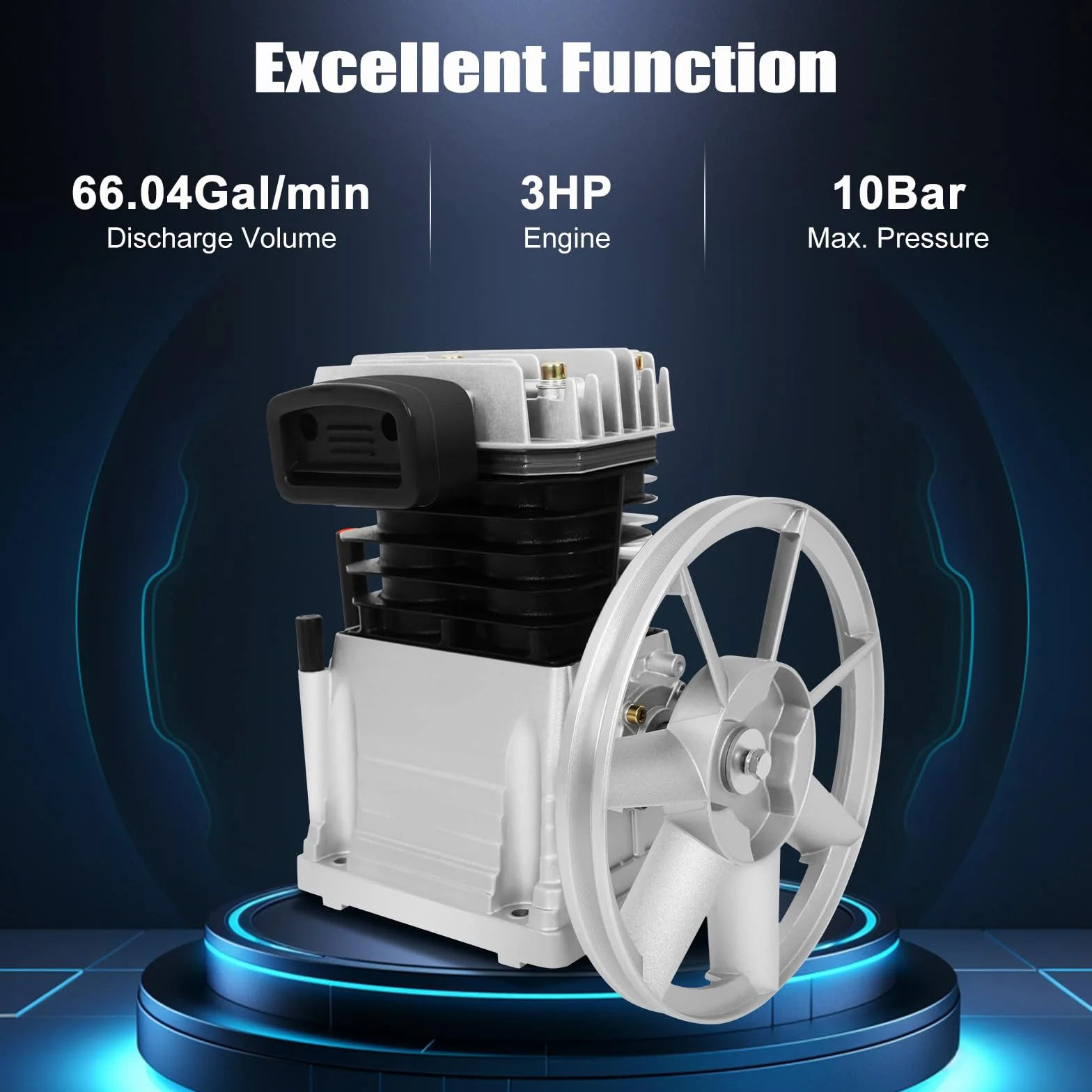 3HP - Cabezal de bomba de compresor de aire, 2065-420L, cabezal de compresor de aire con 2 cilindros y polea, compresor de pistón, silenciador, 250 l/min, 960 rpm, para la extracción de gas, síntesis
