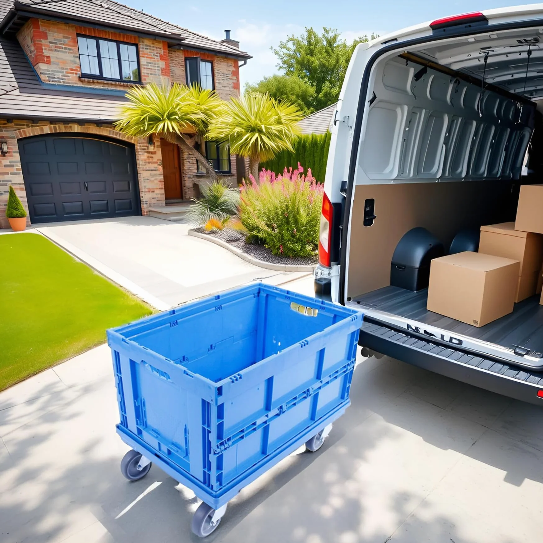 Carro de transporte 60x40 cm plataforma con ruedas carga máxima 300 kg azul