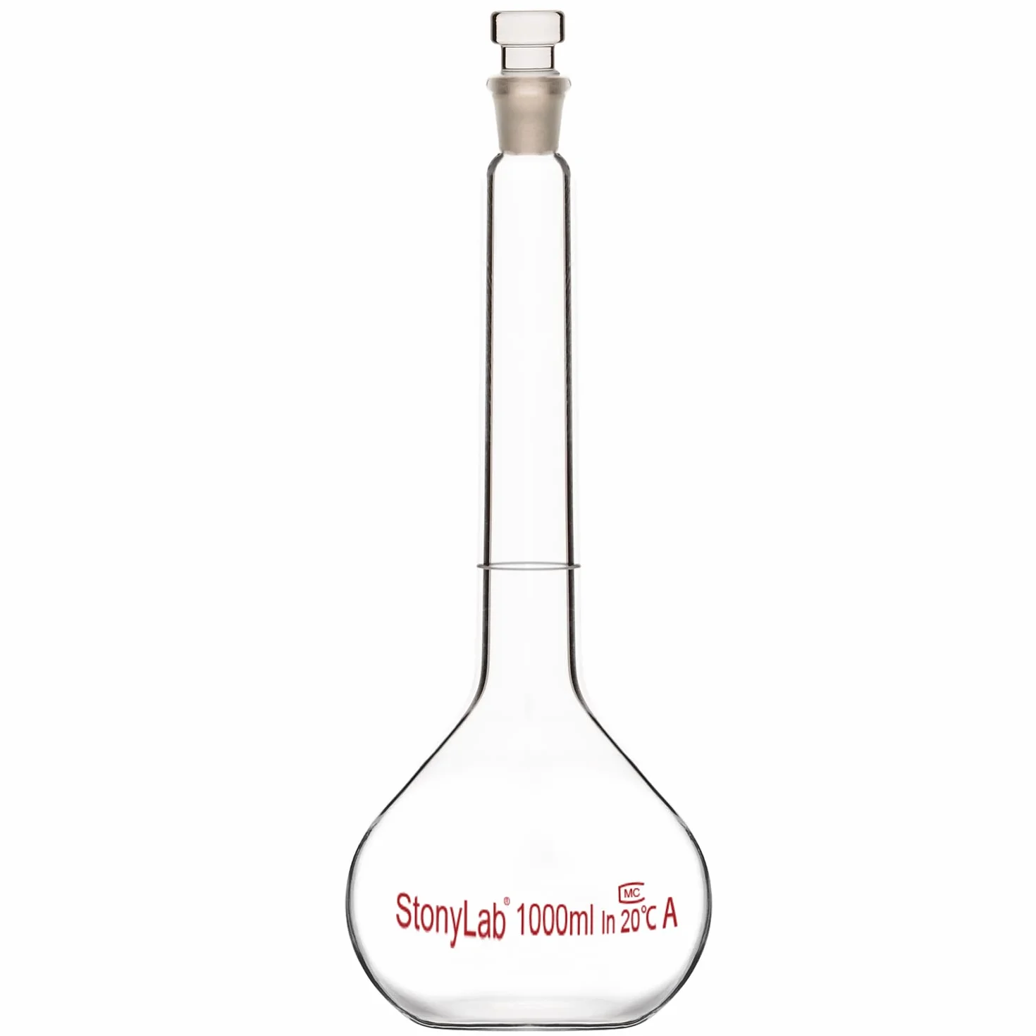 Matraz Aforado Clase A 1000 ml, Vidrio Borosilicato, Tapón de Vidrio, Frascos Volumétricos de Laboratorio