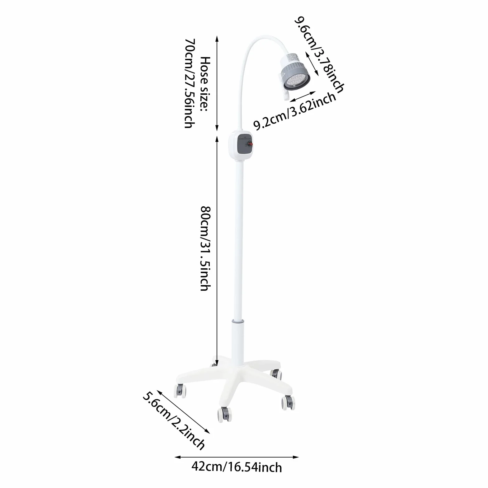 Lámpara de examen médico LED 12 W regulable 5000 – 6000 K con 5 ruedas y frenos silenciosos – 7500 lux de intensidad de iluminación, lámpara de examen para clínica dental, quirófano y