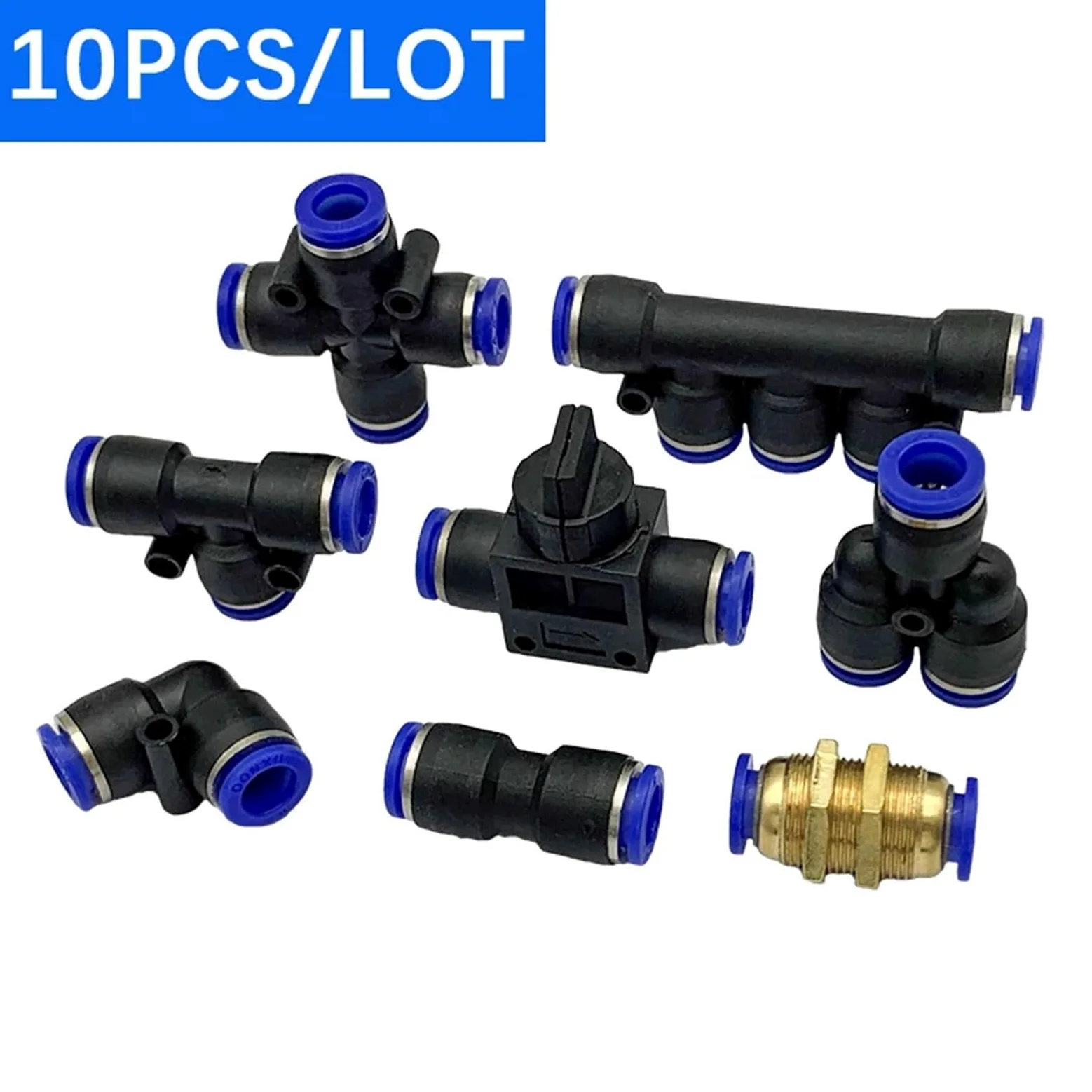 Conectores de tubo de manguera de aire, Conector rápido de Accesorios Neumáticos de plástico PU PY 4, 6, 8, 10 y 12mm, 10 Uds.(PM (10PCS A LOT))