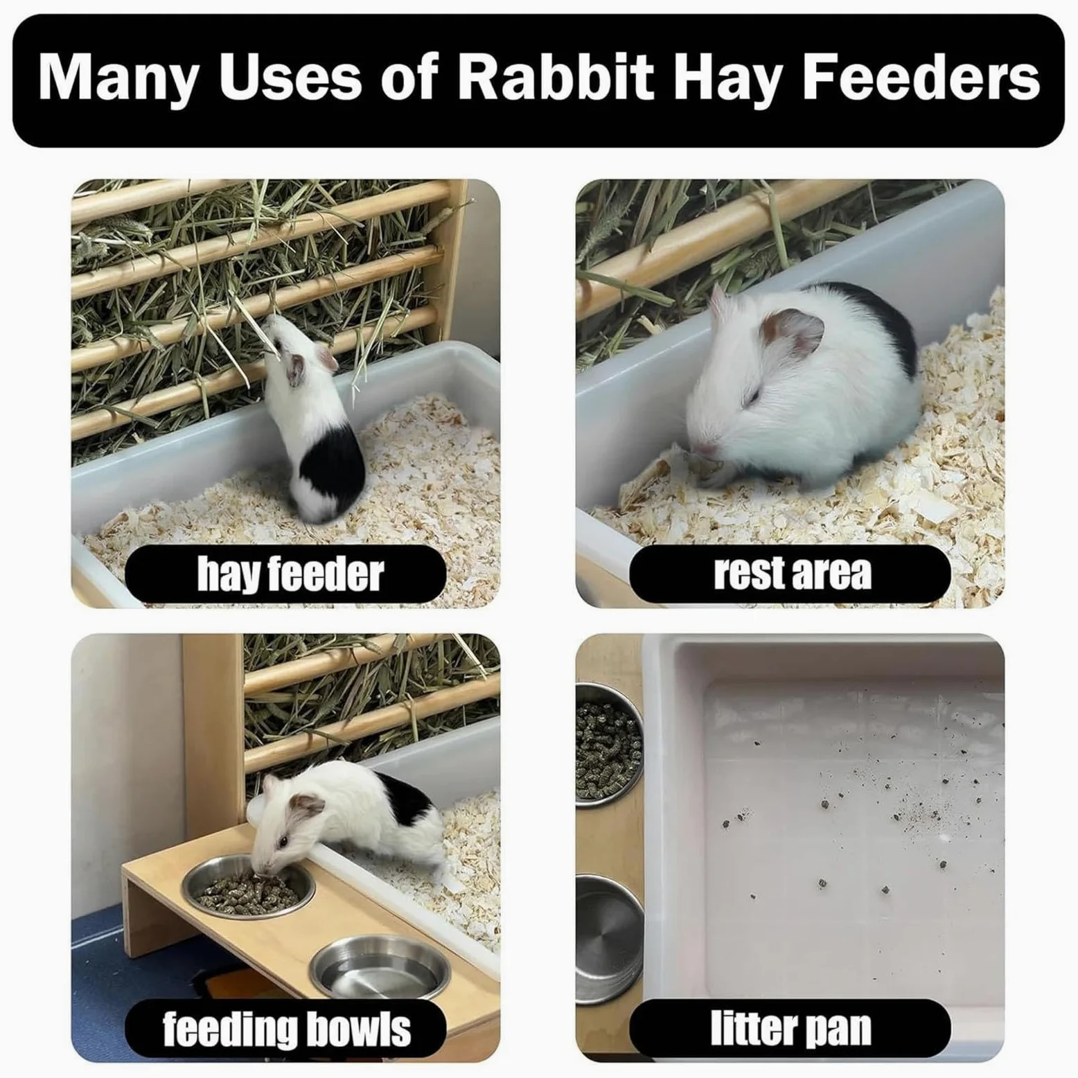 Comedero Exterior de para Conejos con Caja de Arena para Hámsters, Conejos Y Animales Pequeños
