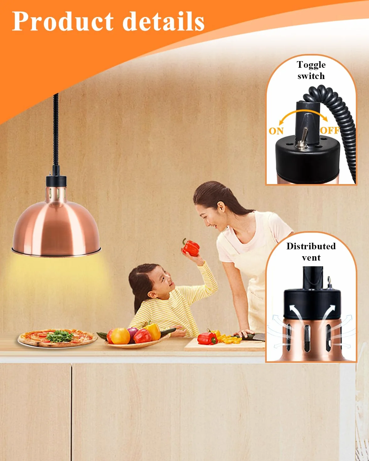 YJINGRUI Juego de 2 lámparas de calor para alimentos, con alcance telescópico, 60-180 cm, para buffet, cocina, restaurante (bronce)