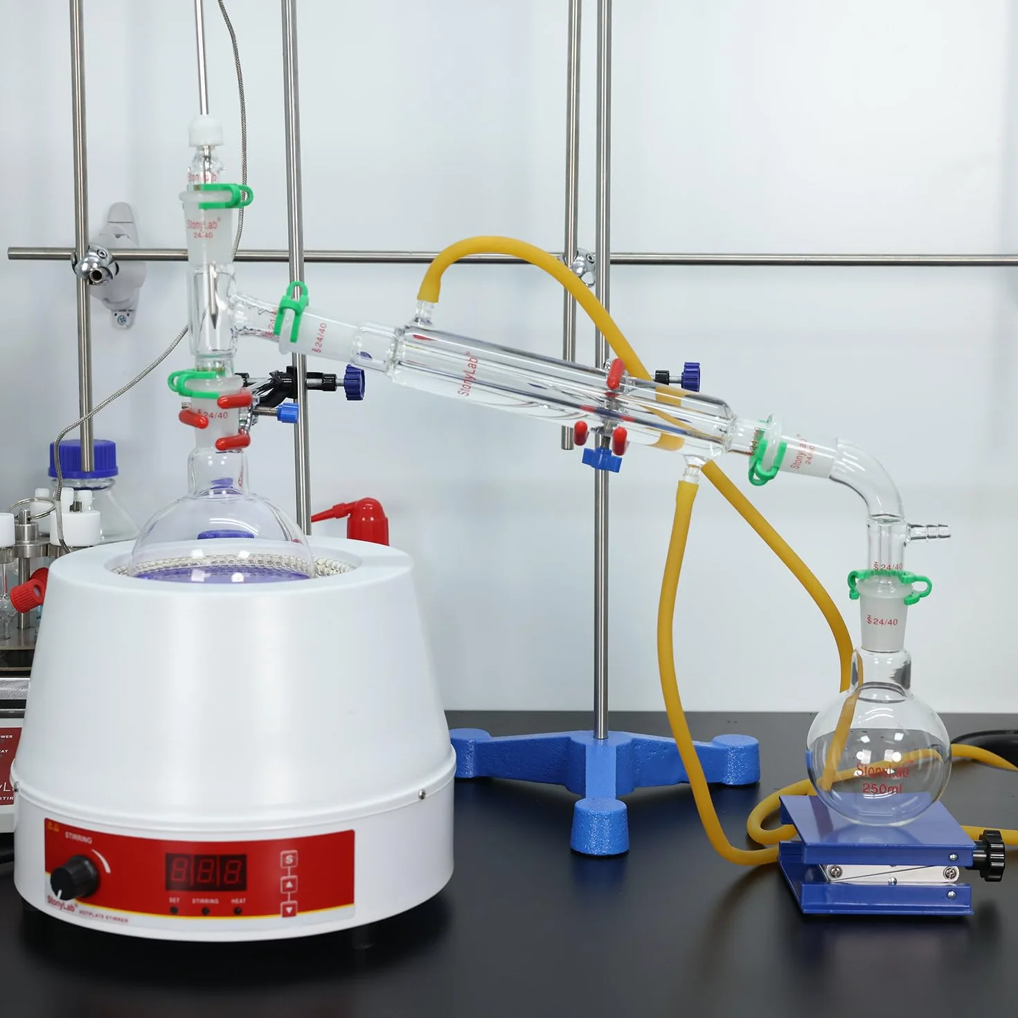stonylab Aparato de Destilación de Vidrio, Kit de Destilación Simple con Junta 24/40 y Matraz de Reacción de 500 ml para Destilación a Presión Normal/Bajo Vacío, Kit de Cristalería de Laboratorio