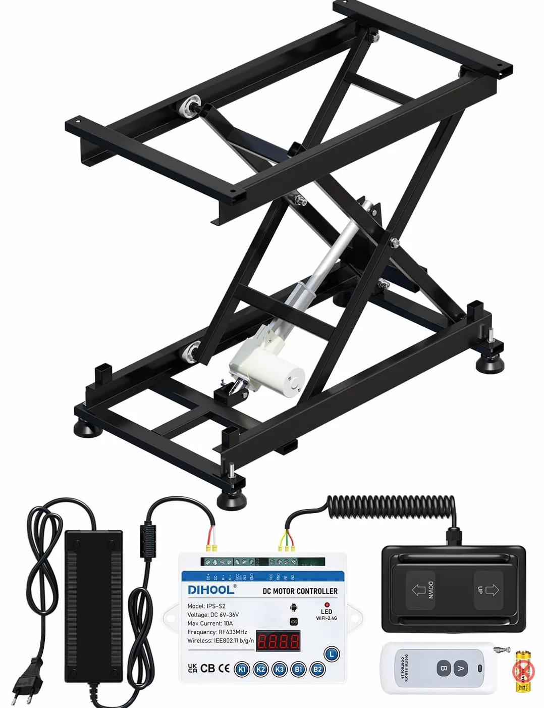 DIHOOL Plataforma de elevación eléctrica de 150 kg de carga, Plataforma de tijeras ajustable de altura 195-680 mm, control de pedales
