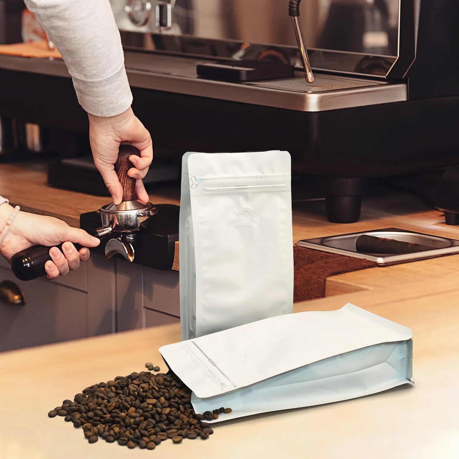 HUAYANG Bolsas de Café Estándar 60 uds Blanco con Válvula Resellable Cremallera