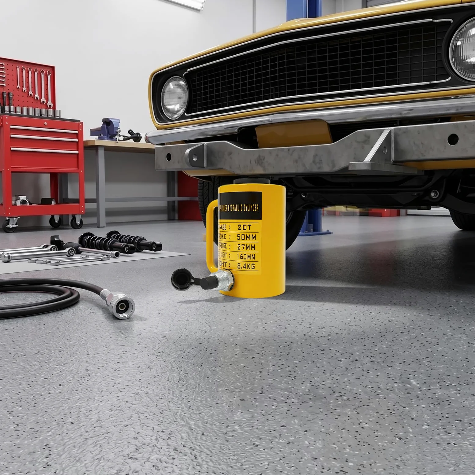 Cilindro hidráulico 20T, elevador de pistón hueco de 60 mm, carrera para elevación, tracción y empuje | Rebobinador de pistón automático portátil ZG3/8 para bomba de mano CP-700
