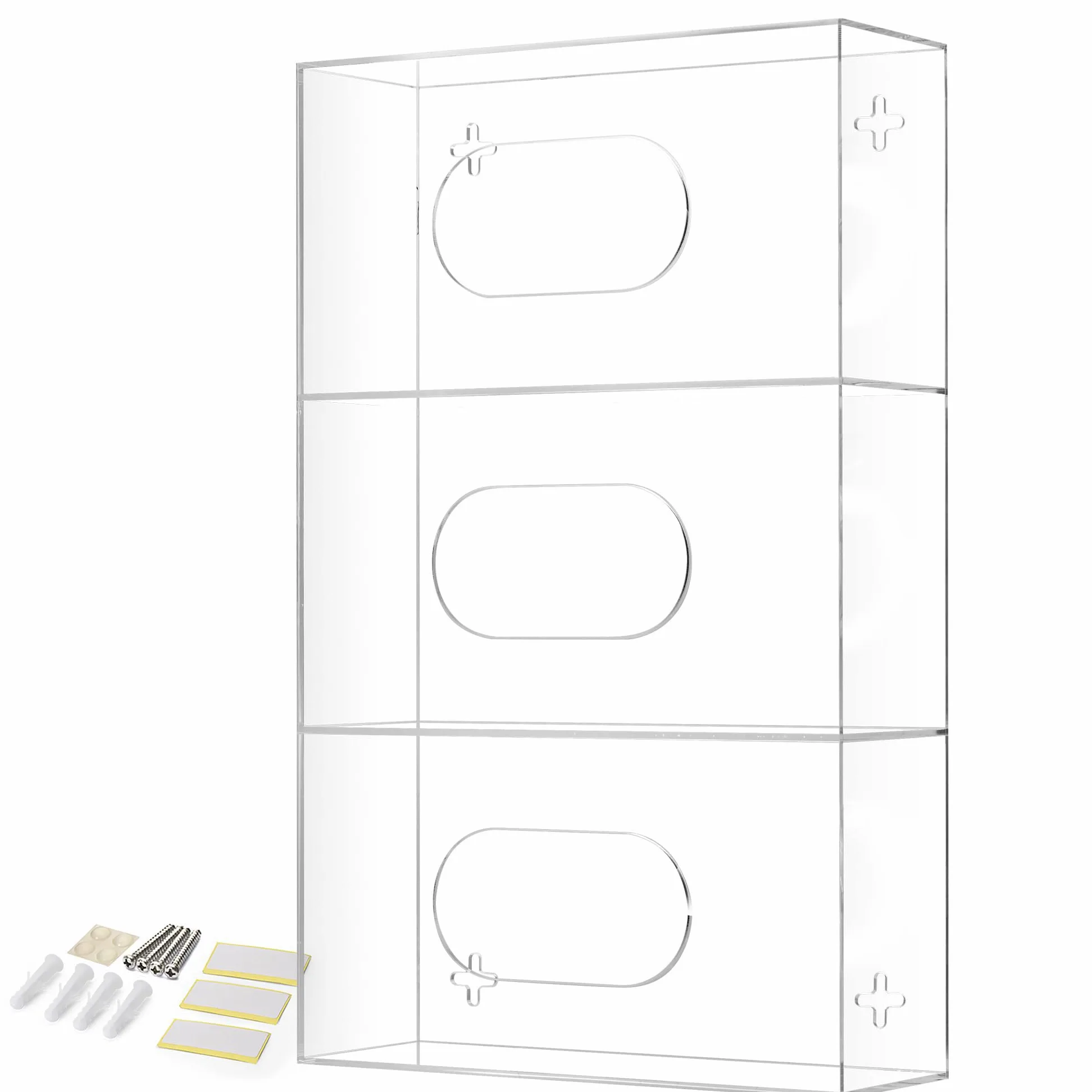 Storage Standard Soporte triple para guantera, dispensador de guantes de montaje en pared, soporte desechable para guantes médicos, soporte multiusos para guantes de cocina, 16.5 x 10 x 3.5 pulgadas