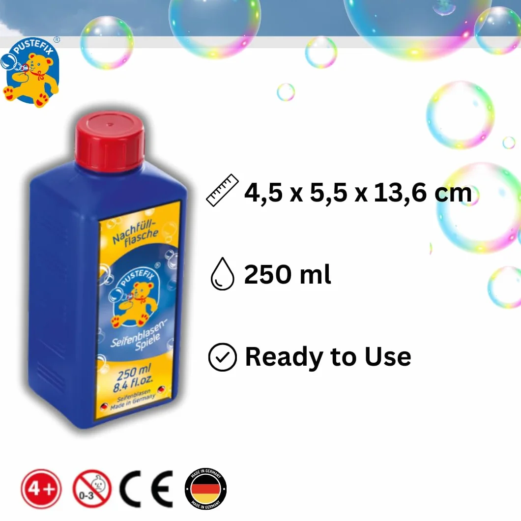 PUSTEFIX Botella de Recarga Mini Burbujas 250 ml para Bodas, Cumpleaños Infantiles, Despedidas