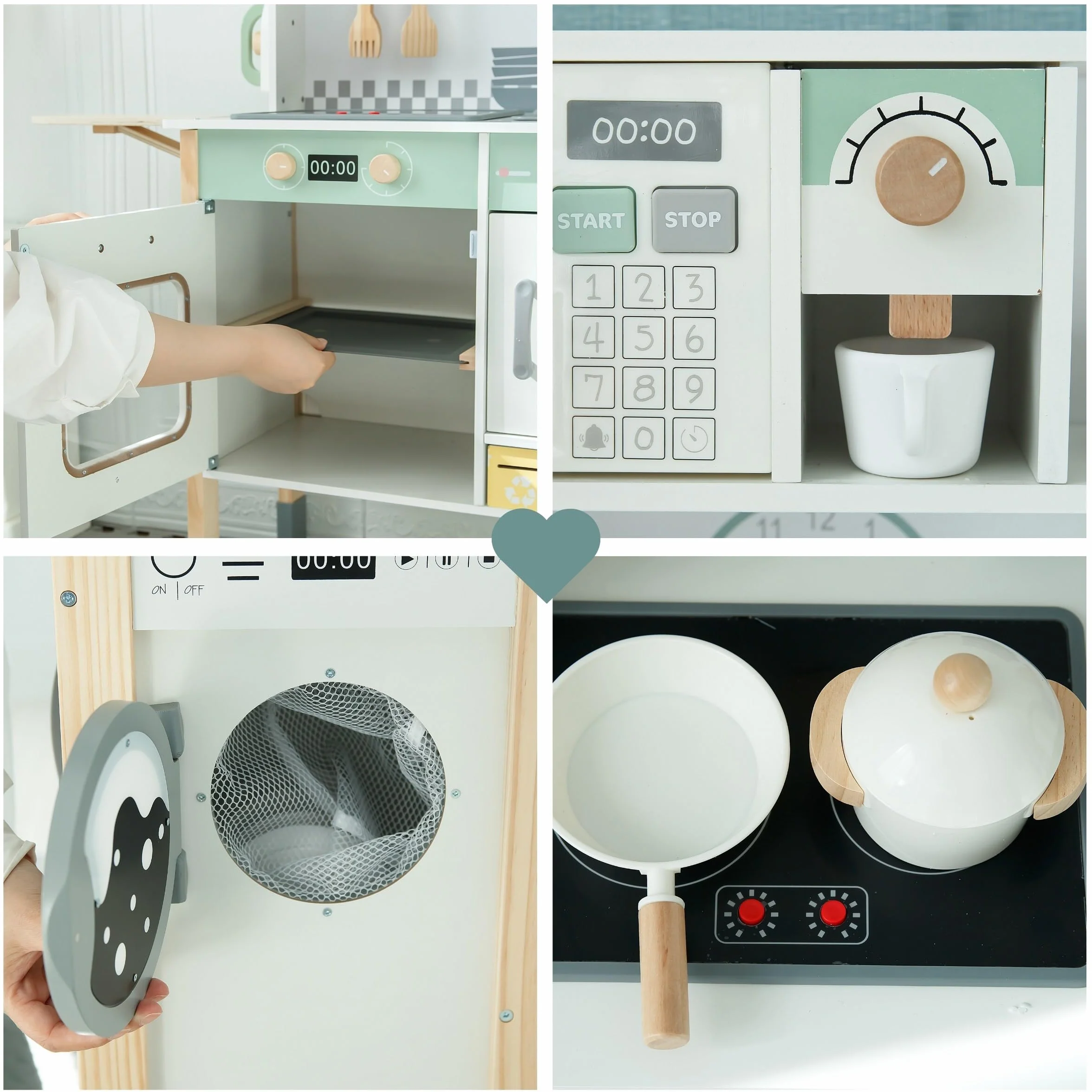 Mamabrum Cocina de Juguete Madera Infantil Montessori Interactiva Luces Sonidos Lavadora Lavavajillas Pizarra Cocinita Evolutiva Accesorios Educativos