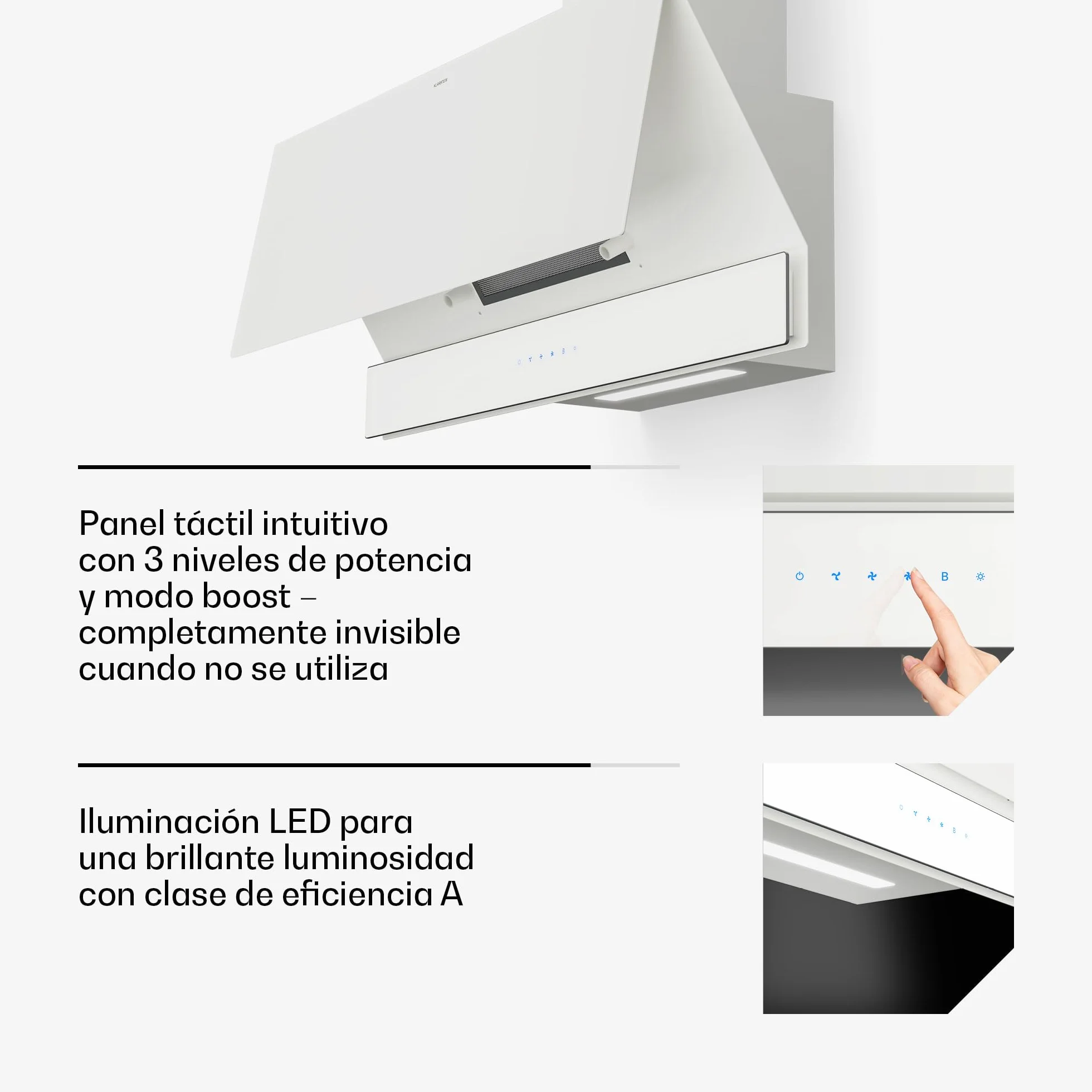 Klarstein Velaire Campana Extractora 90 cm 820 m³/h A++ LED Táctil Filtros Lavavajillas 3 Velocidades Boost Blanco