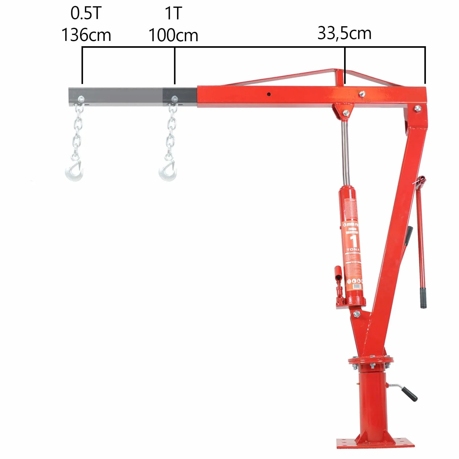 IMJ-Global Grúa Hidráulica Gruetta 1T | Giratoria 360° | Plegable | Elevación de Motor para Taller de Furgoneta
