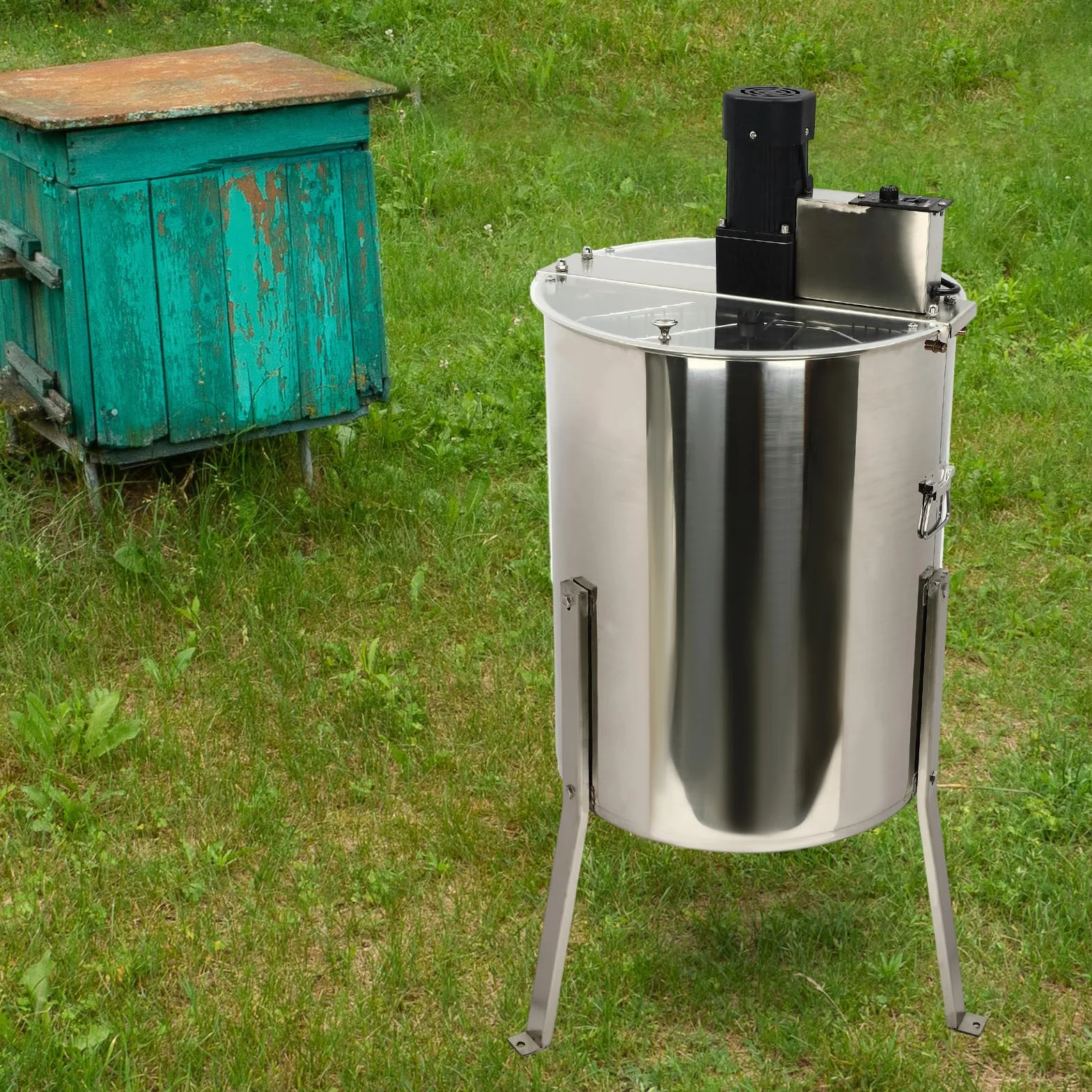 Centrifugador eléctrico de miel de acero inoxidable, 140 W, 8 panales (4 pequeños + 4 estándar), extractor de miel, extractor de miel, extractor tangencial con tapa transparente para apicultores