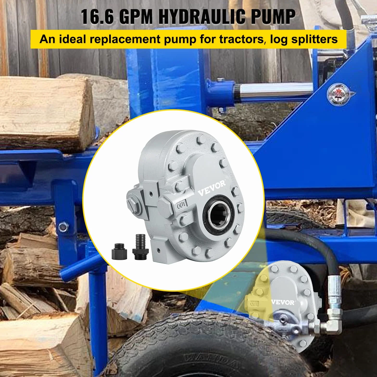 VEVOR Bomba hidráulica 16,6 GPM Motor hidráulico 540 RPM Divisor de troncos 2500 PSI Divisor hidráulico SAE 12 puertos de salida Bomba hidráulica para partidor de troncos para portón trasero de camión