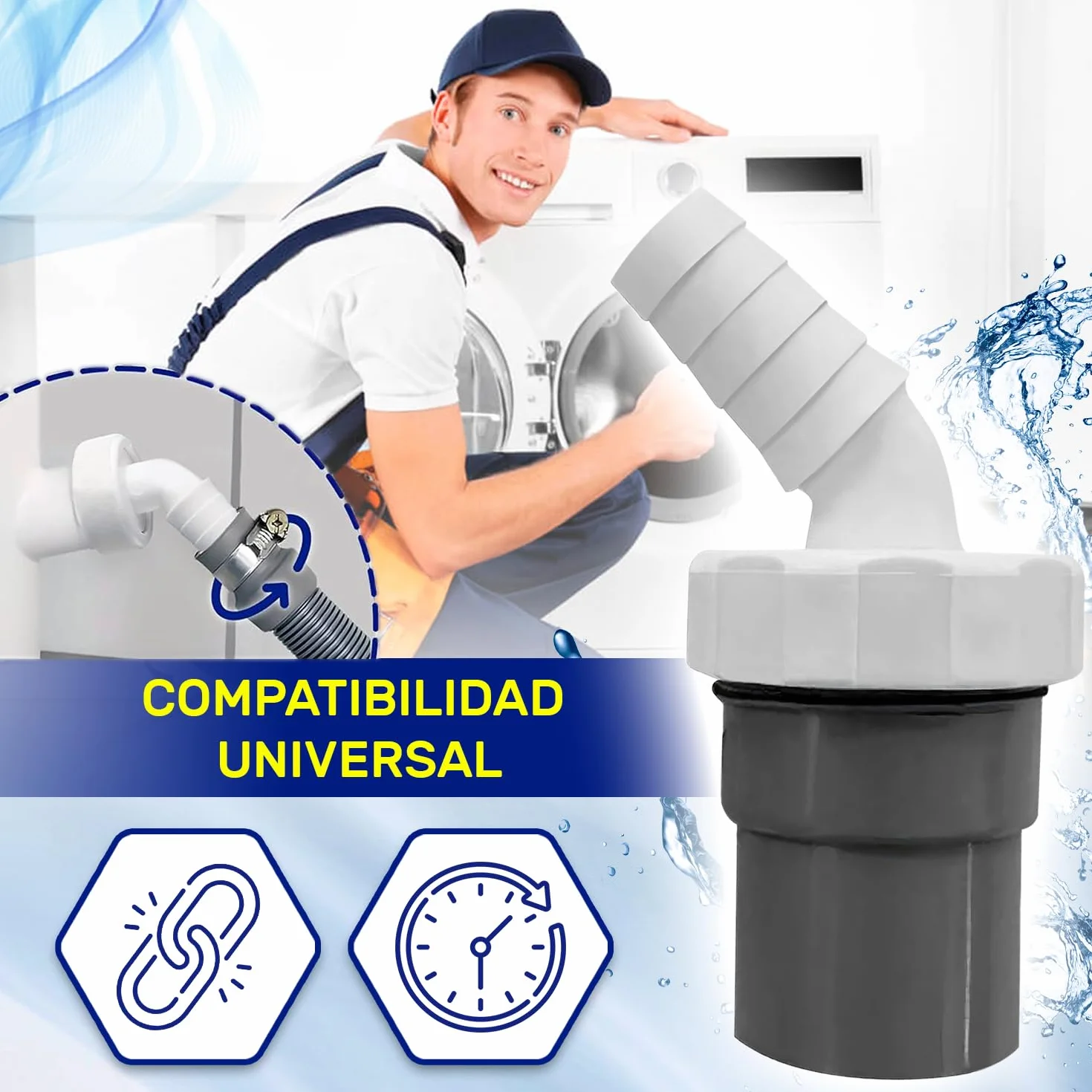 Adaptador Desague Lavadora Salida Tubo Ø40 mm Entrada Ø18-23 mm Lavavajillas MONTERAL